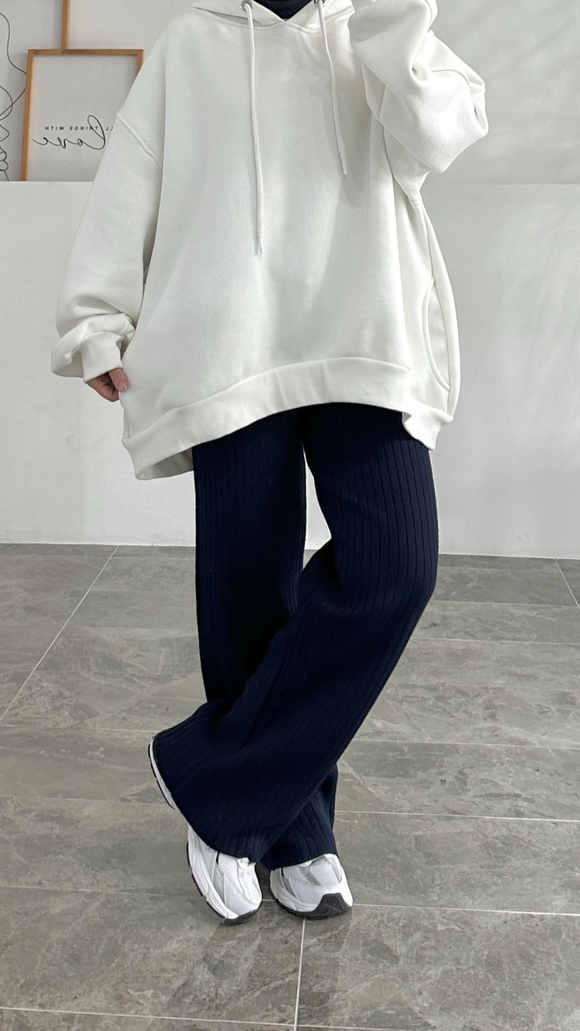 Yoka Lacivert Fitilli Triko Pantolon