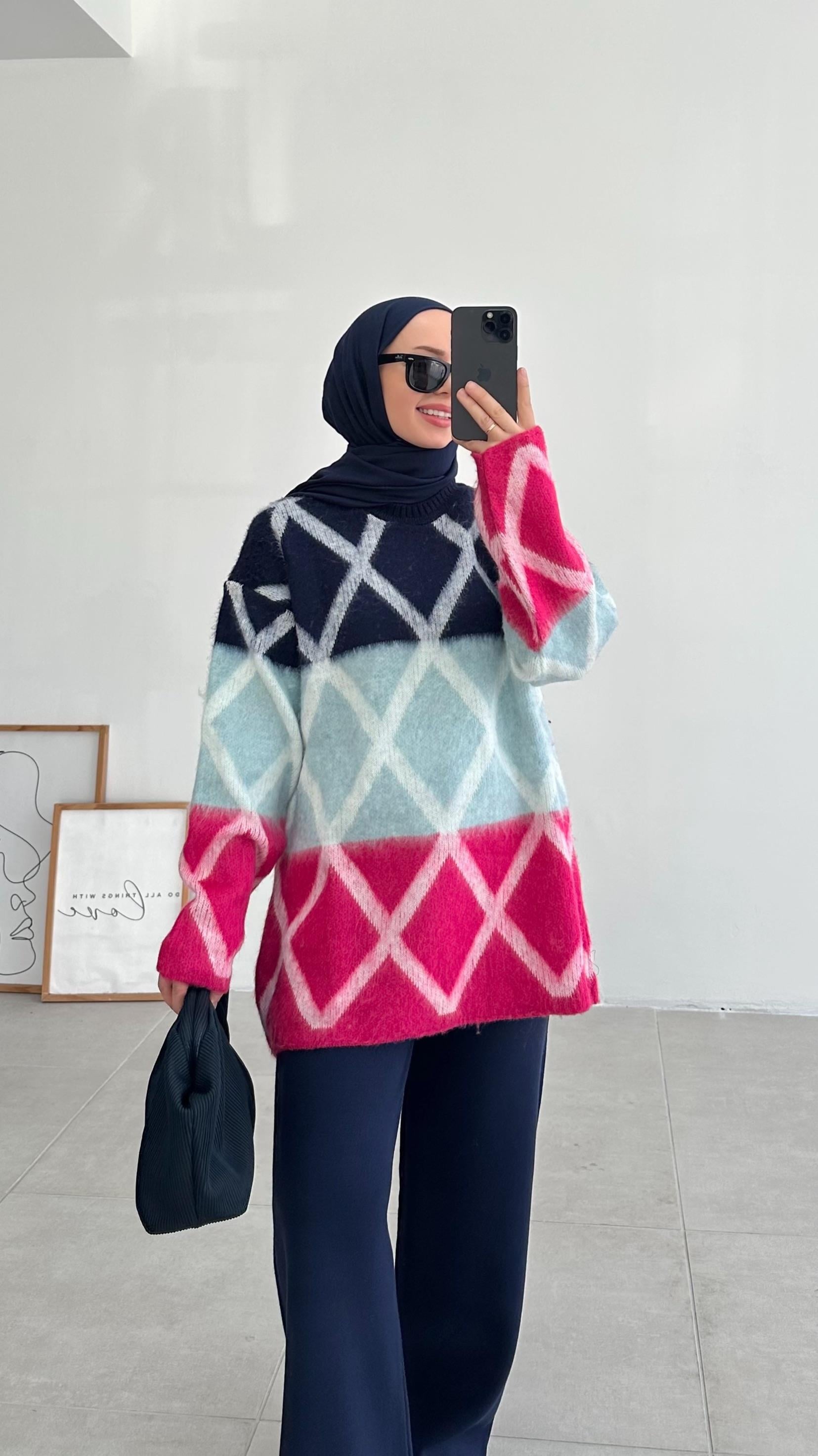 Zante Baklava Desen Pembe Triko Kazak