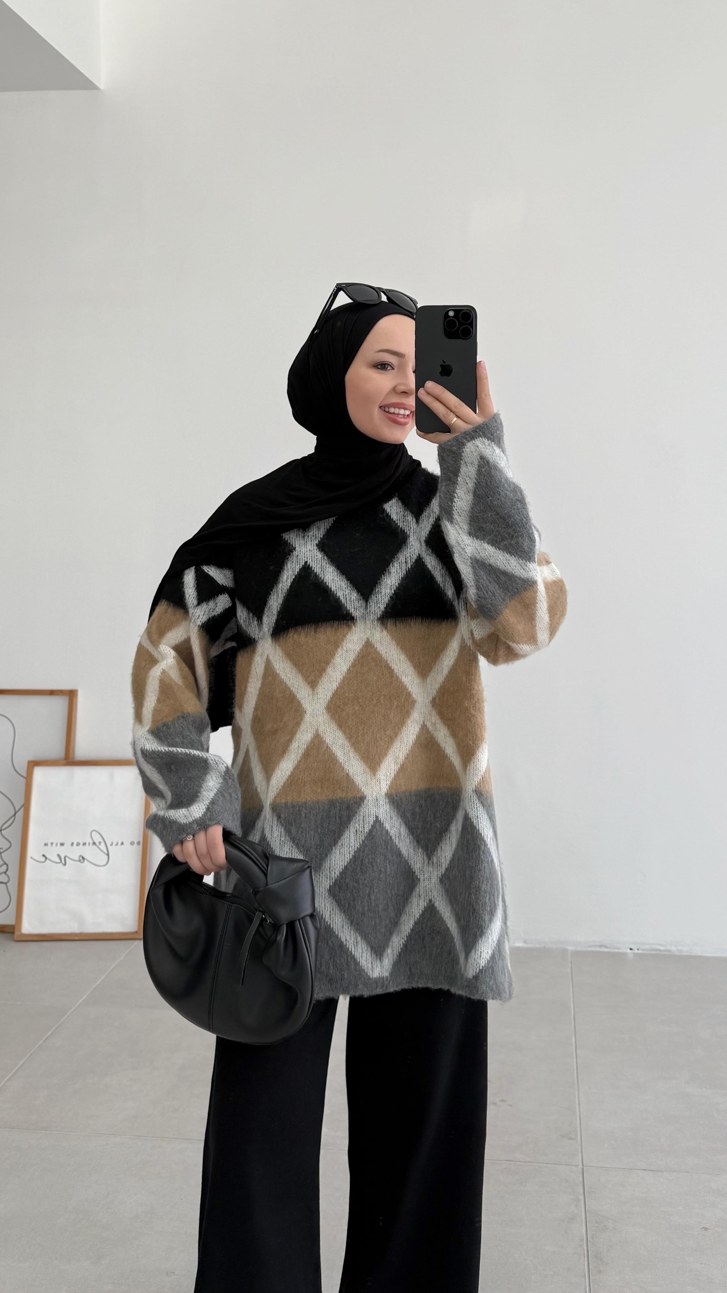 Zante Baklava Desen Vizon Triko Kazak