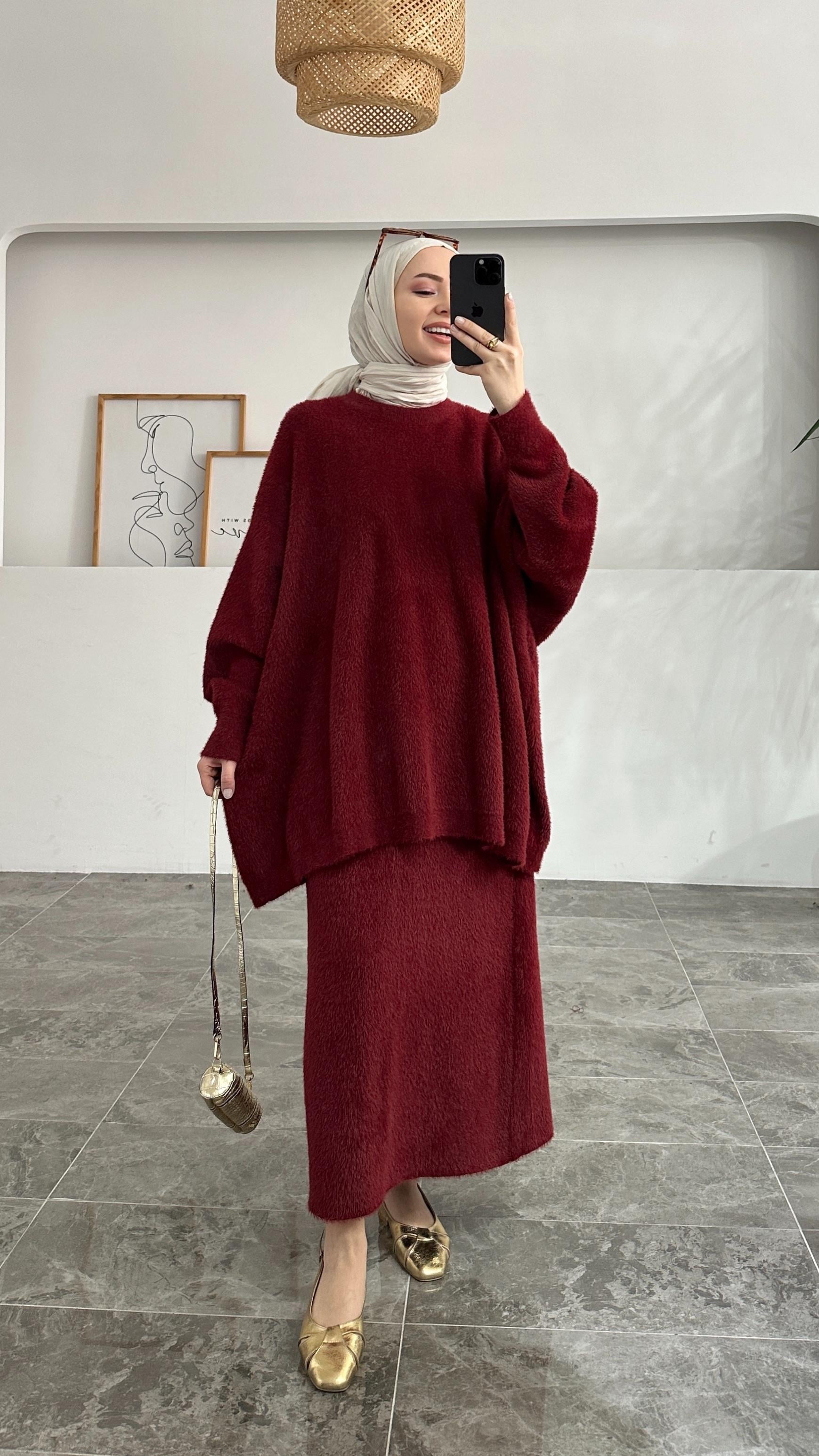 Zayna Angora Bordo Premıum Takım 