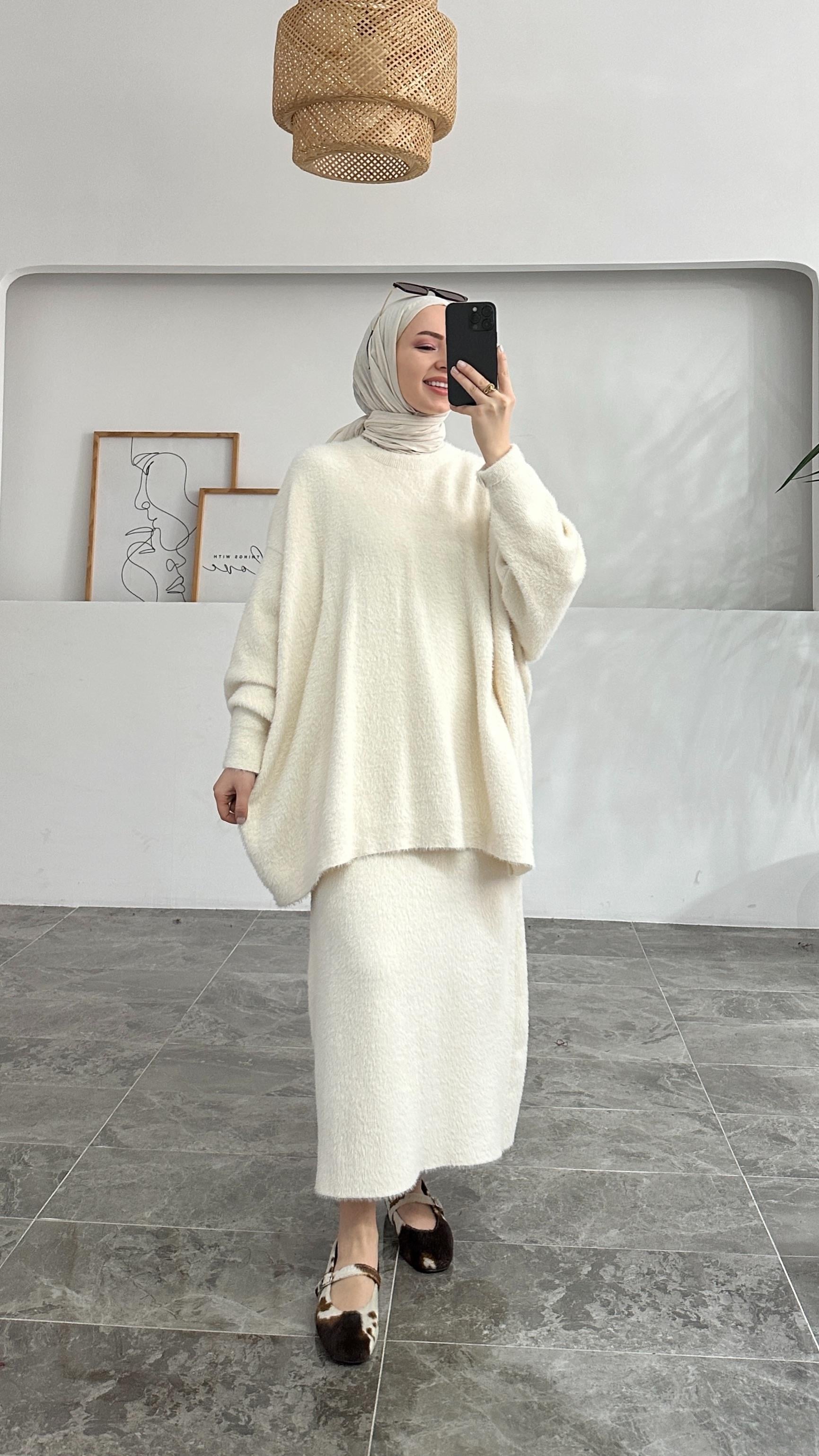 Zayna Angora Krem Premıum Takım 