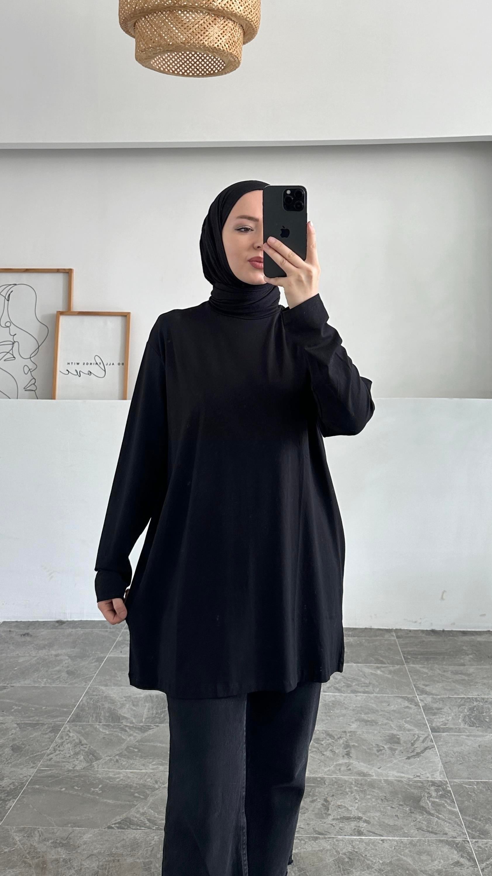 Zoe Penye Siyah Boğazlı Uzun Kol Tesettür İçlik Bluz 