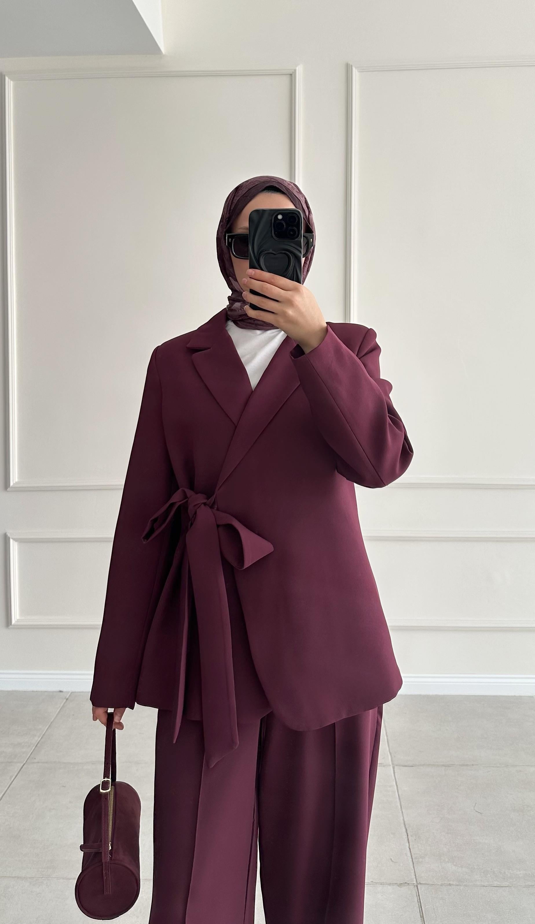 Zonella Bağlama Detaylı Bordo Takım