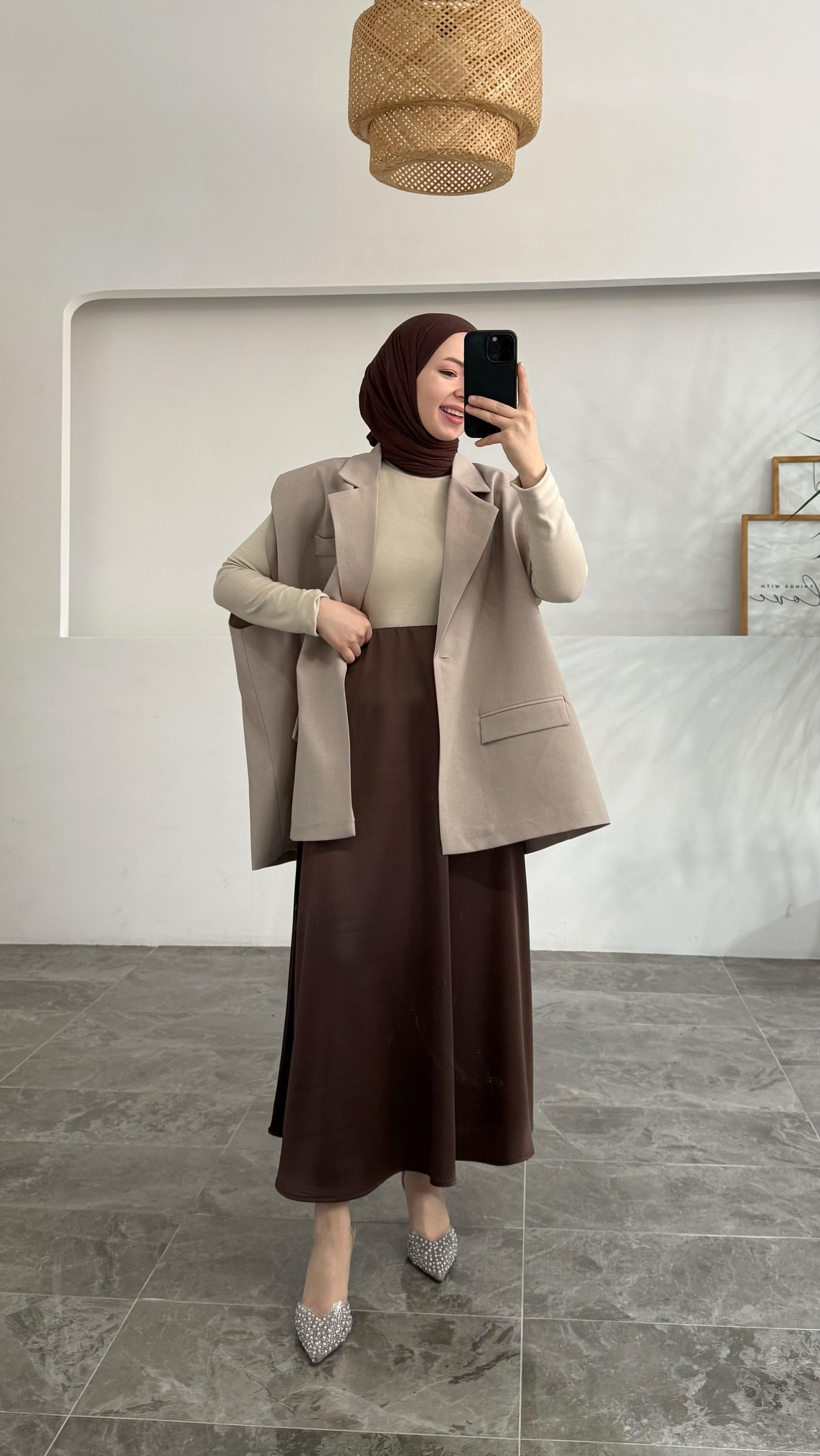 ZRA Model Kahverengi Saten Etek