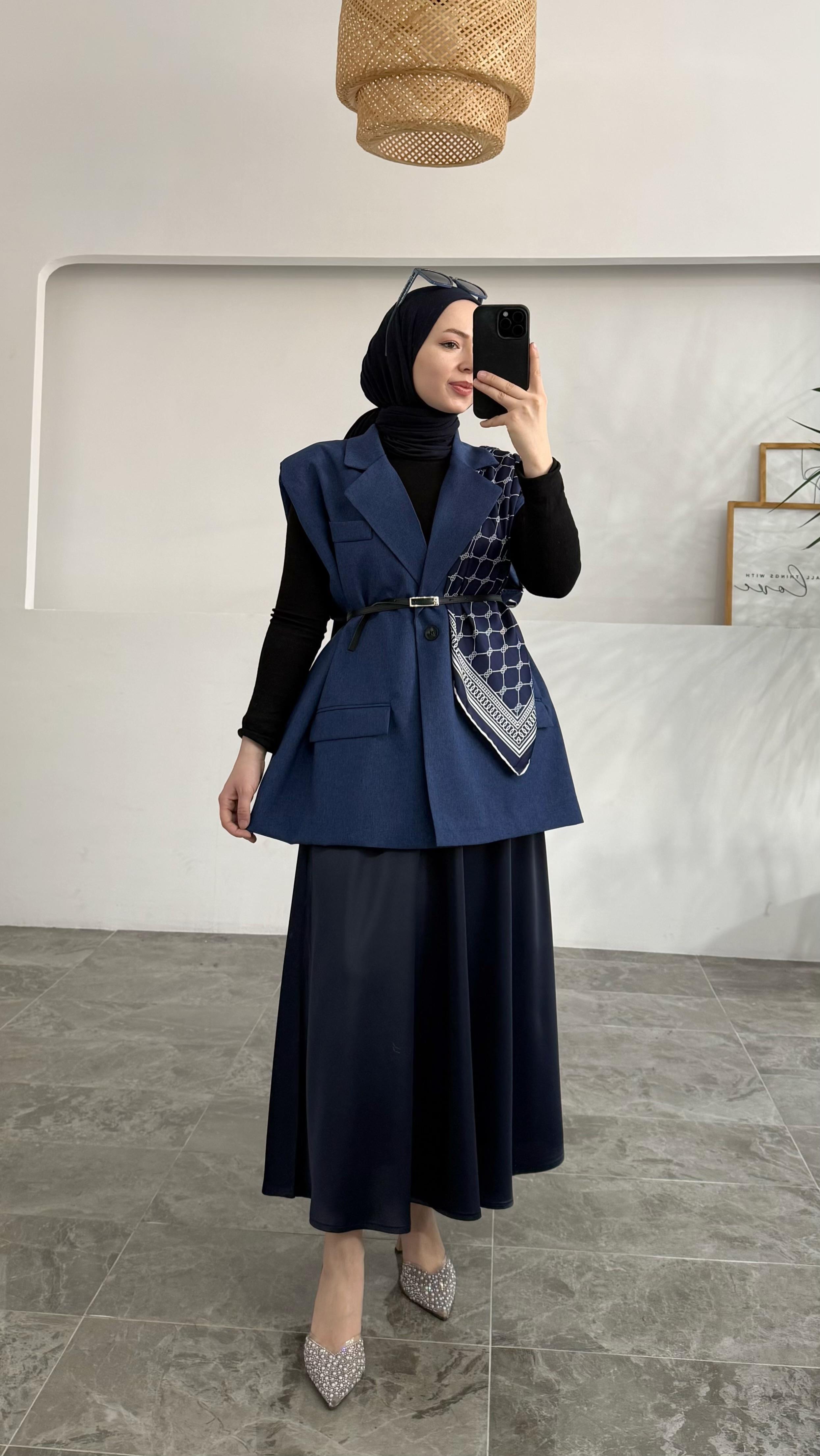 ZRA Model Lacivert Saten Etek