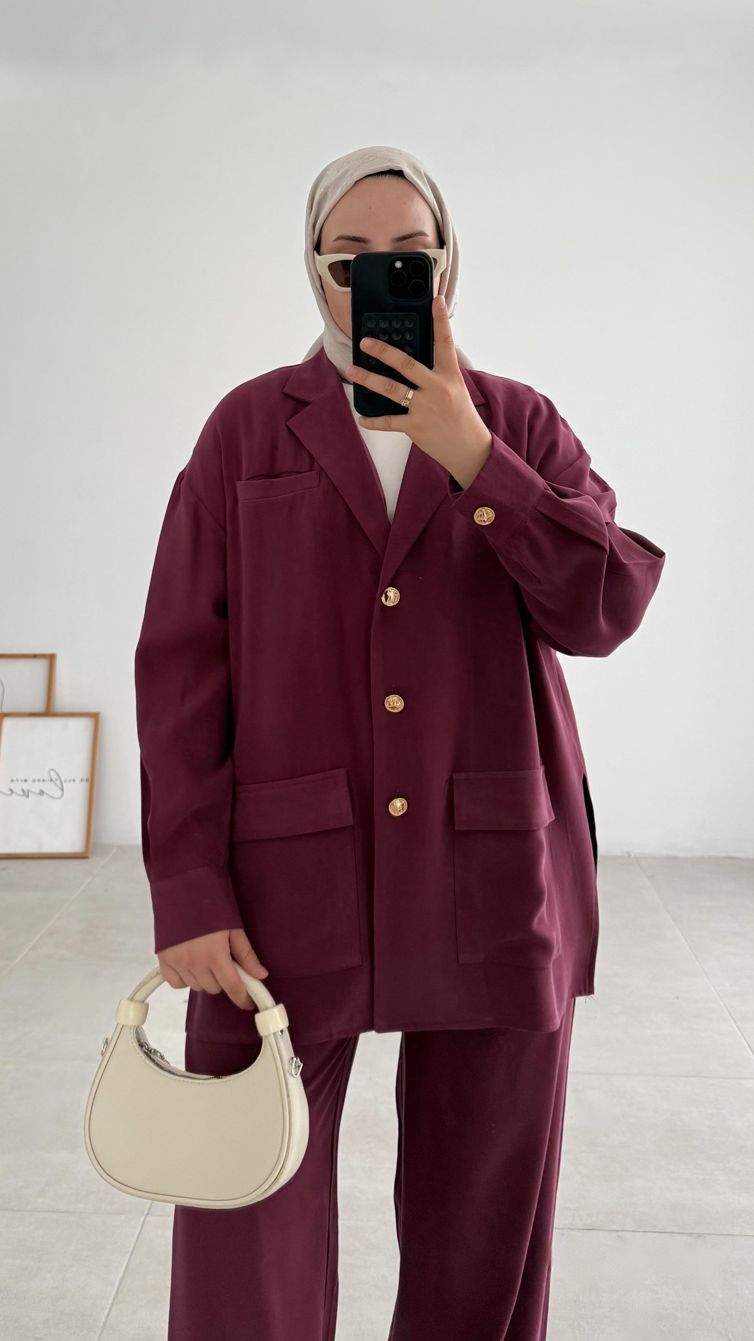 ZRA MUADİLİ Cep Detaylı Bordo Takım