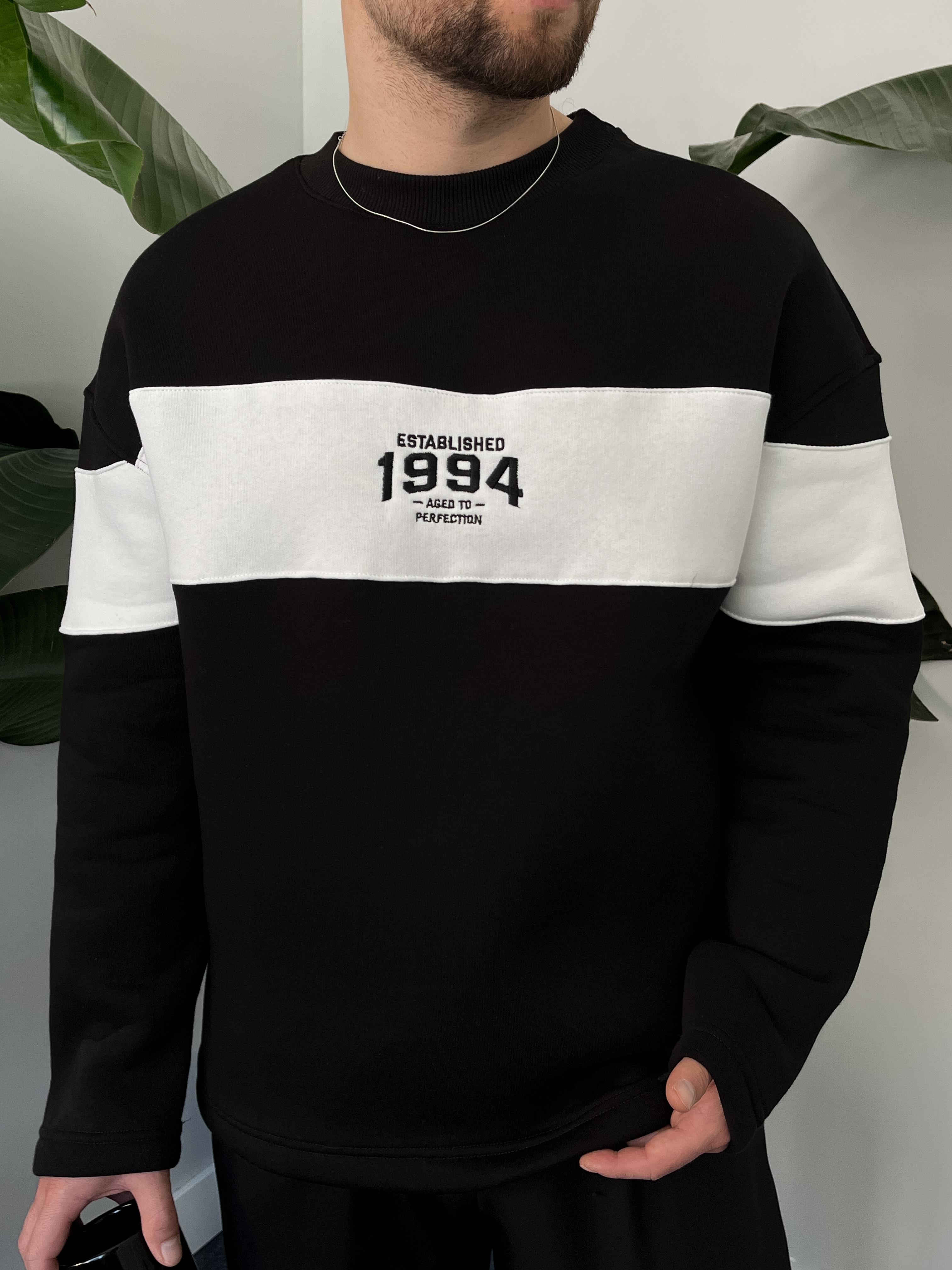 1994 Nakışlı Siyah Üç İplik Şardonlu Sweatshirt
