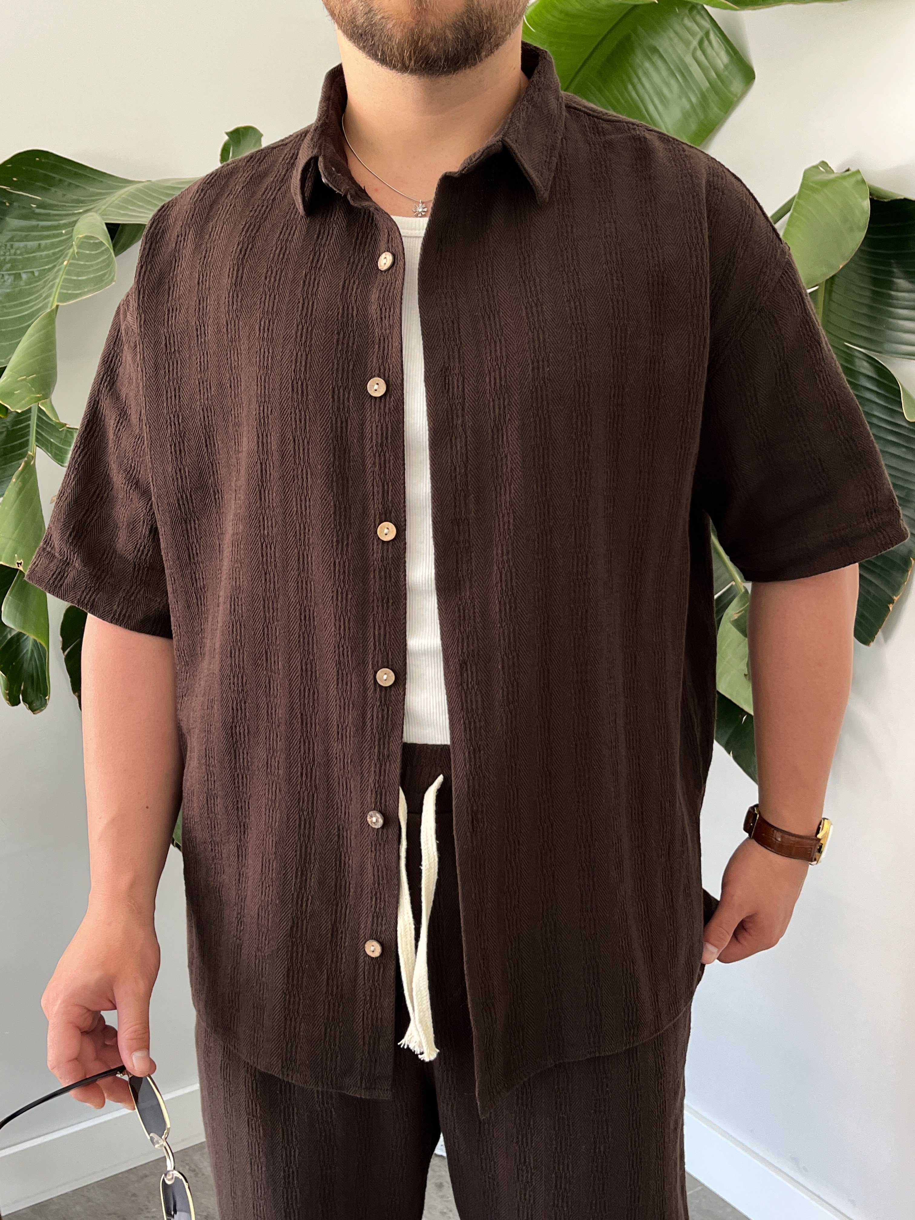 Acı Kahve Alaçatı Casual Desenli Oversize Takım