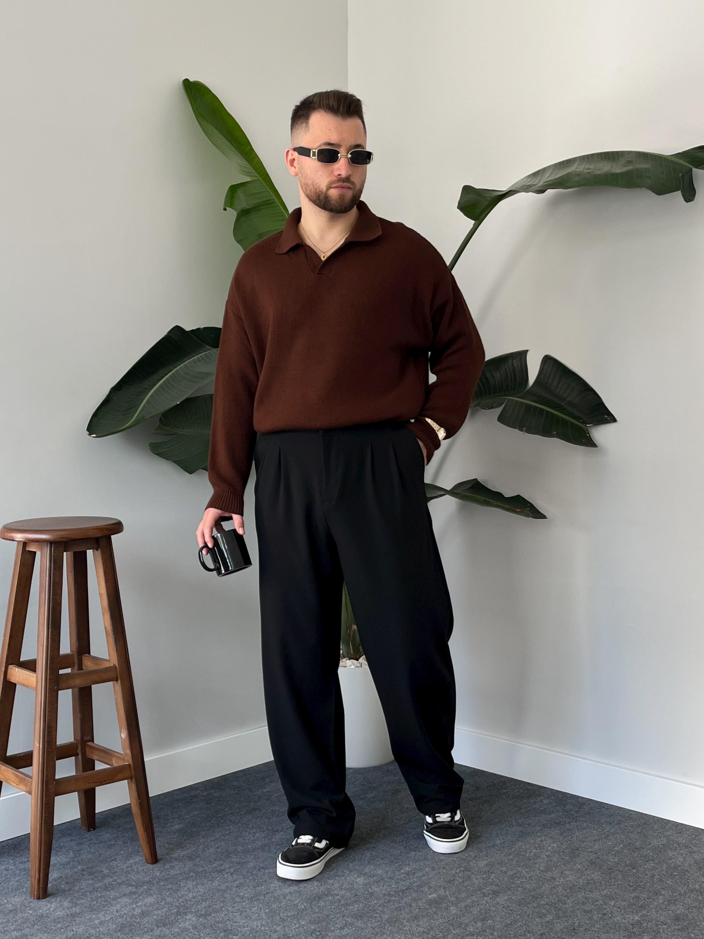 Acı Kahve Casual Polo Yaka Kazak