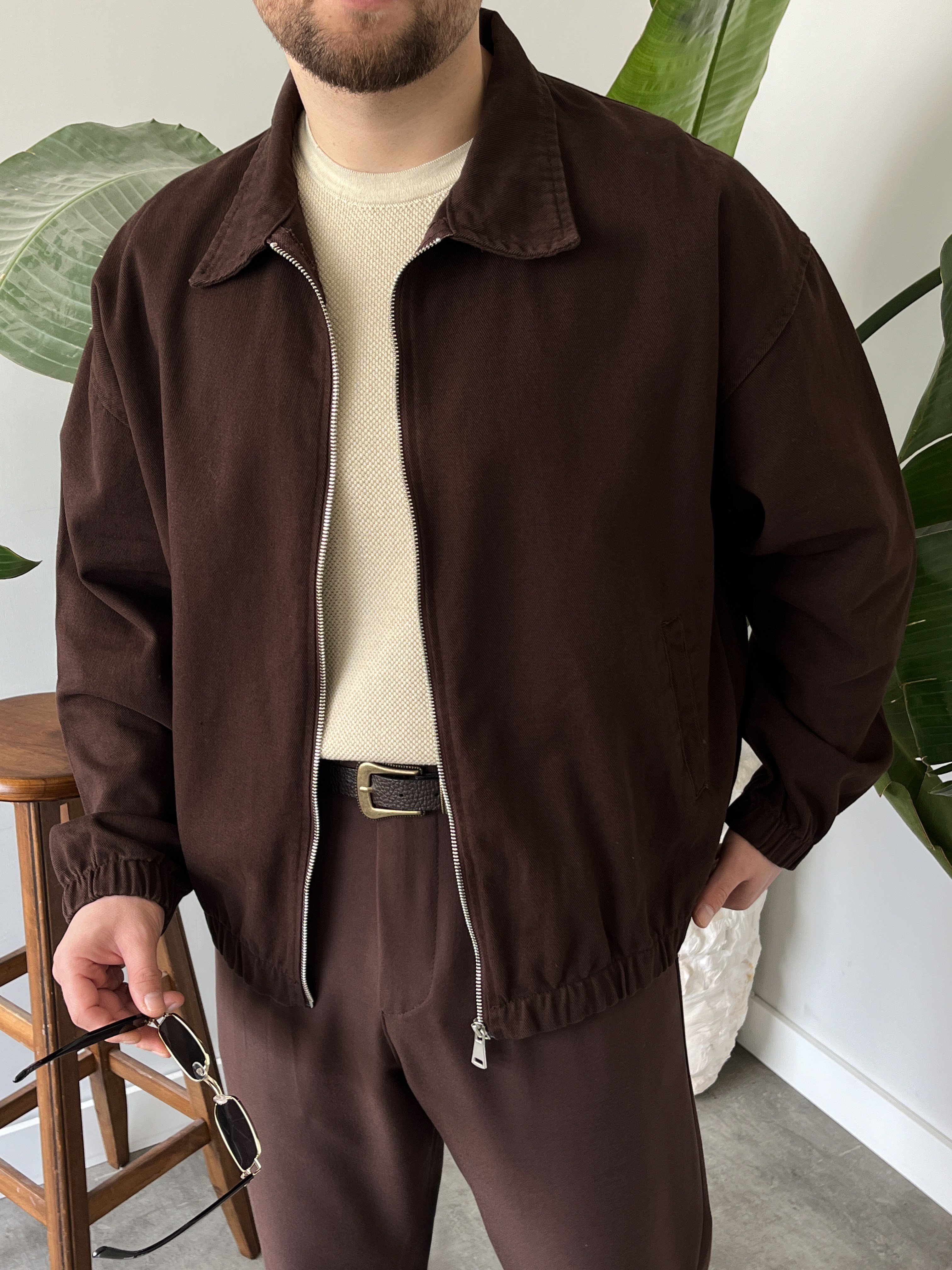Acı Kahve Mevsimlik Oversize Bomber Ceket