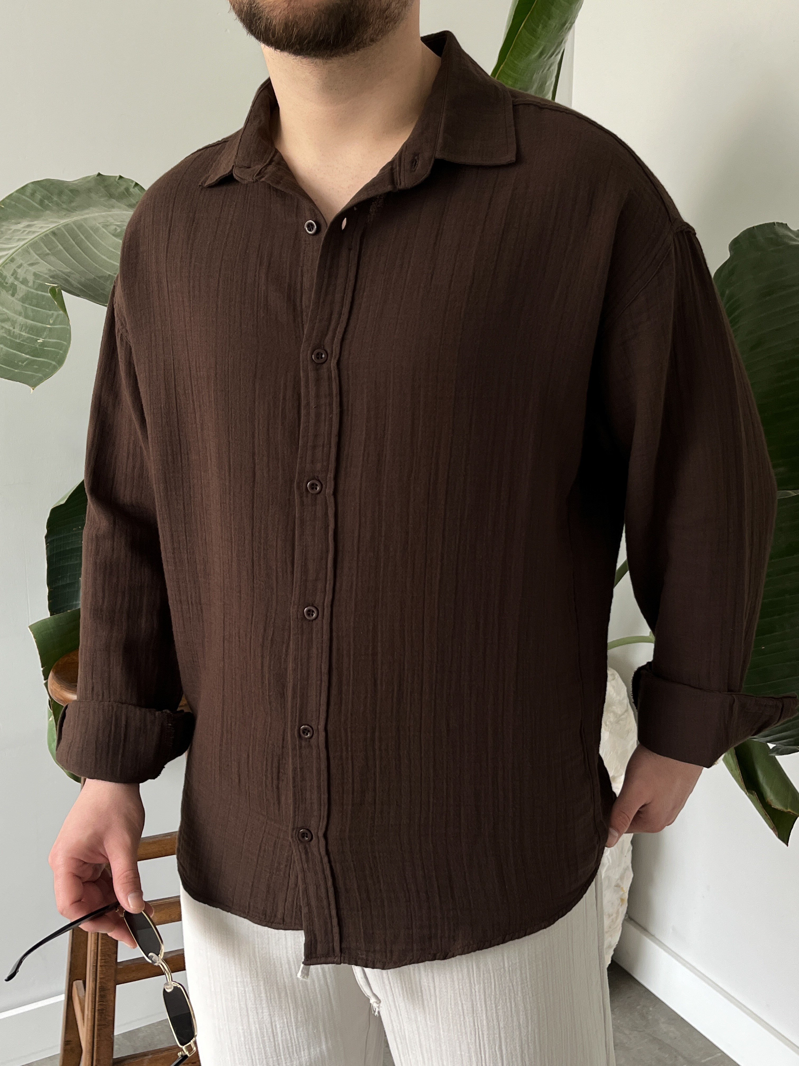 Acı Kahve Premium Müslin Dokulu Oversize Gömlek