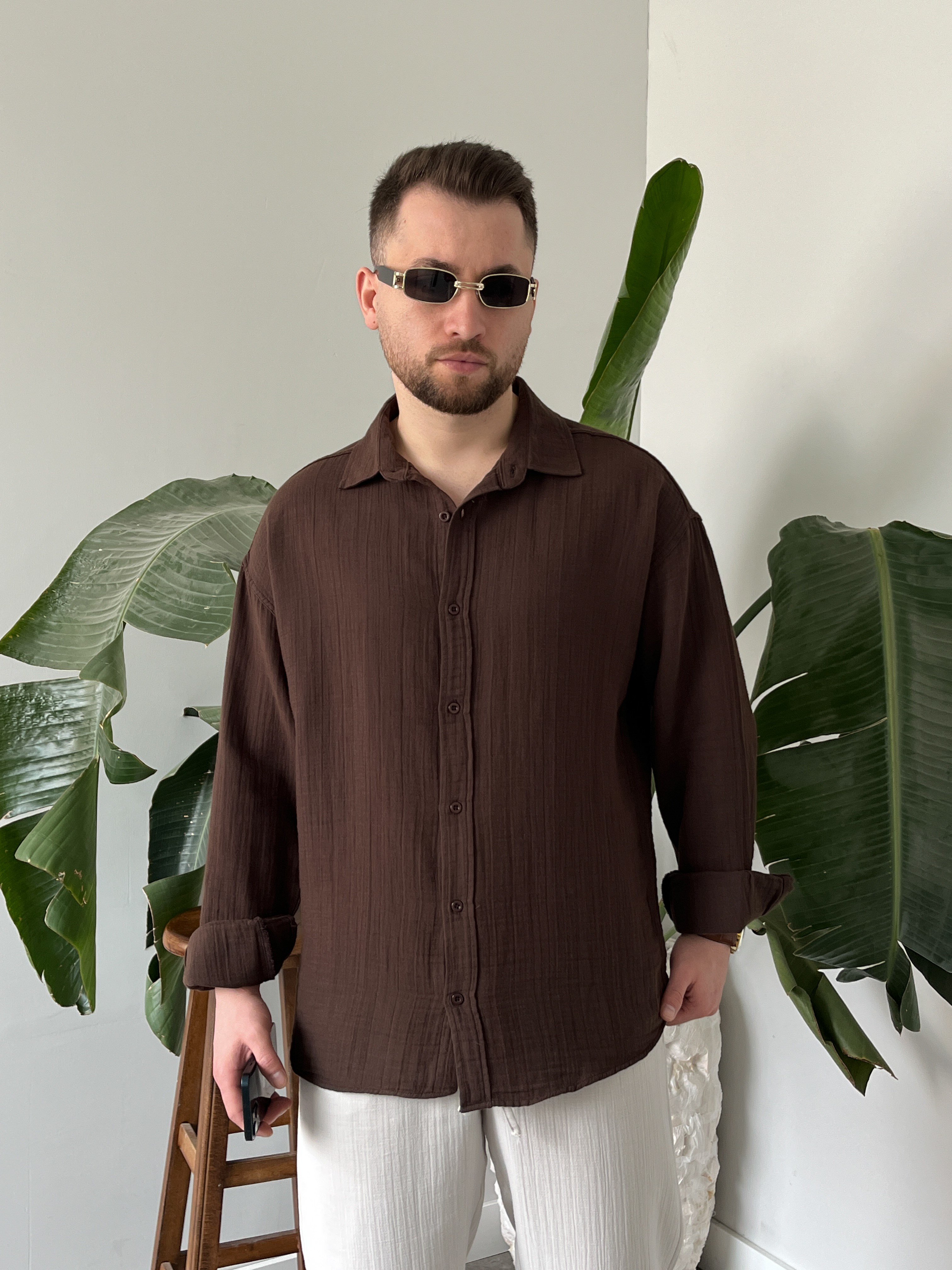 Acı Kahve Premium Müslin Dokulu Oversize Gömlek
