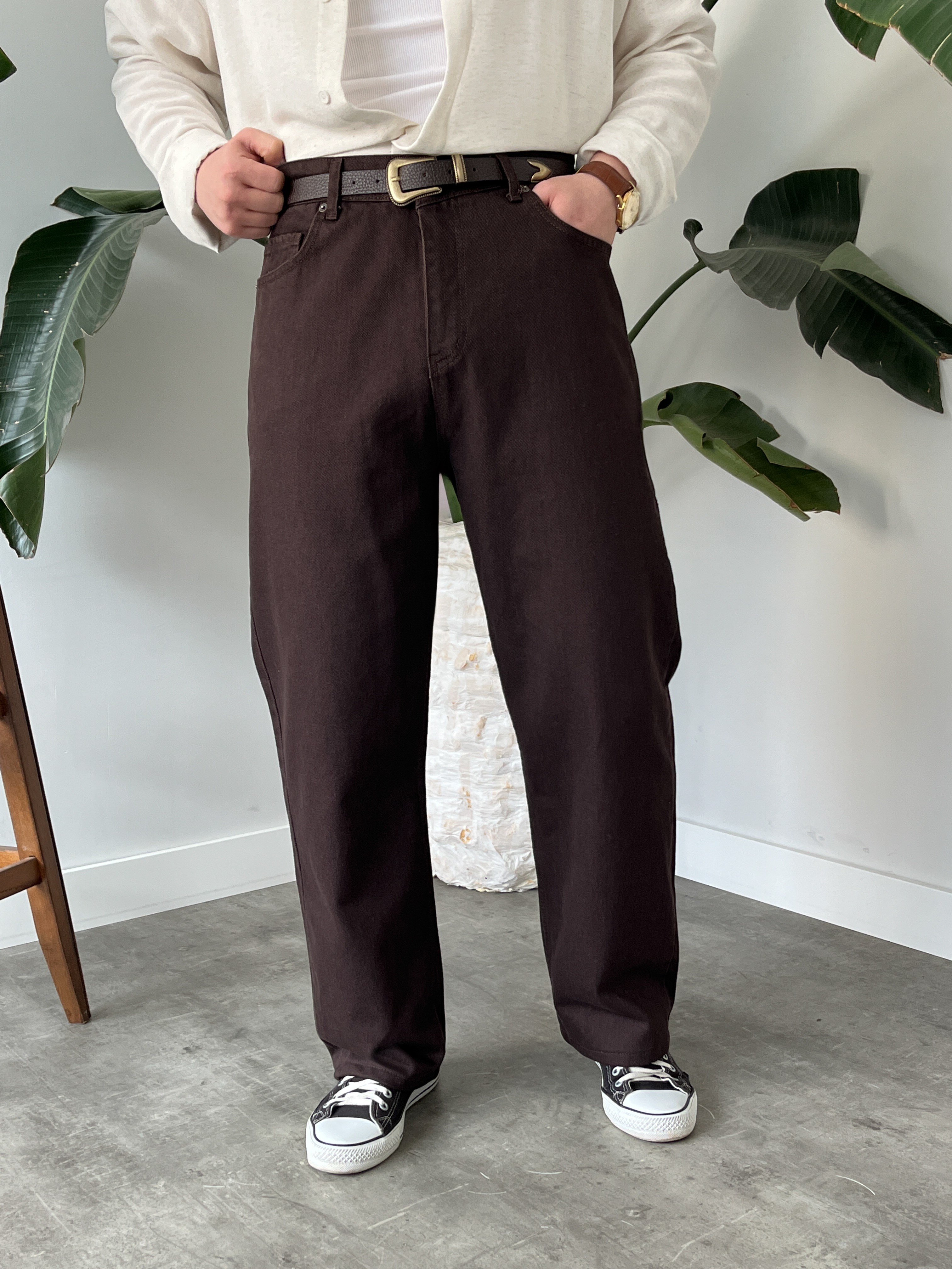 Acı Kahve Yıkamalı Baggy Jean