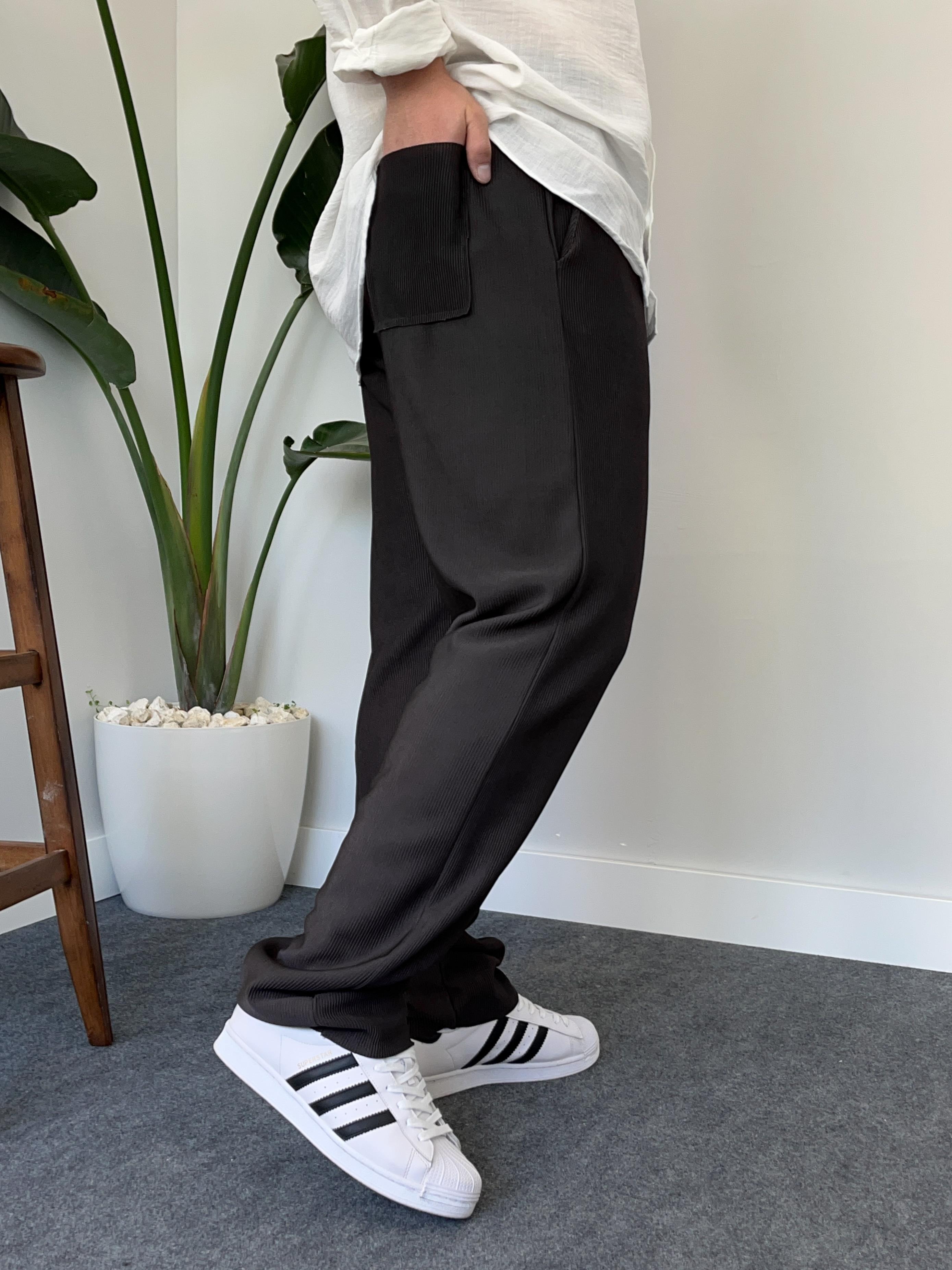 Antrasit Fitilli Baggy Pantolon