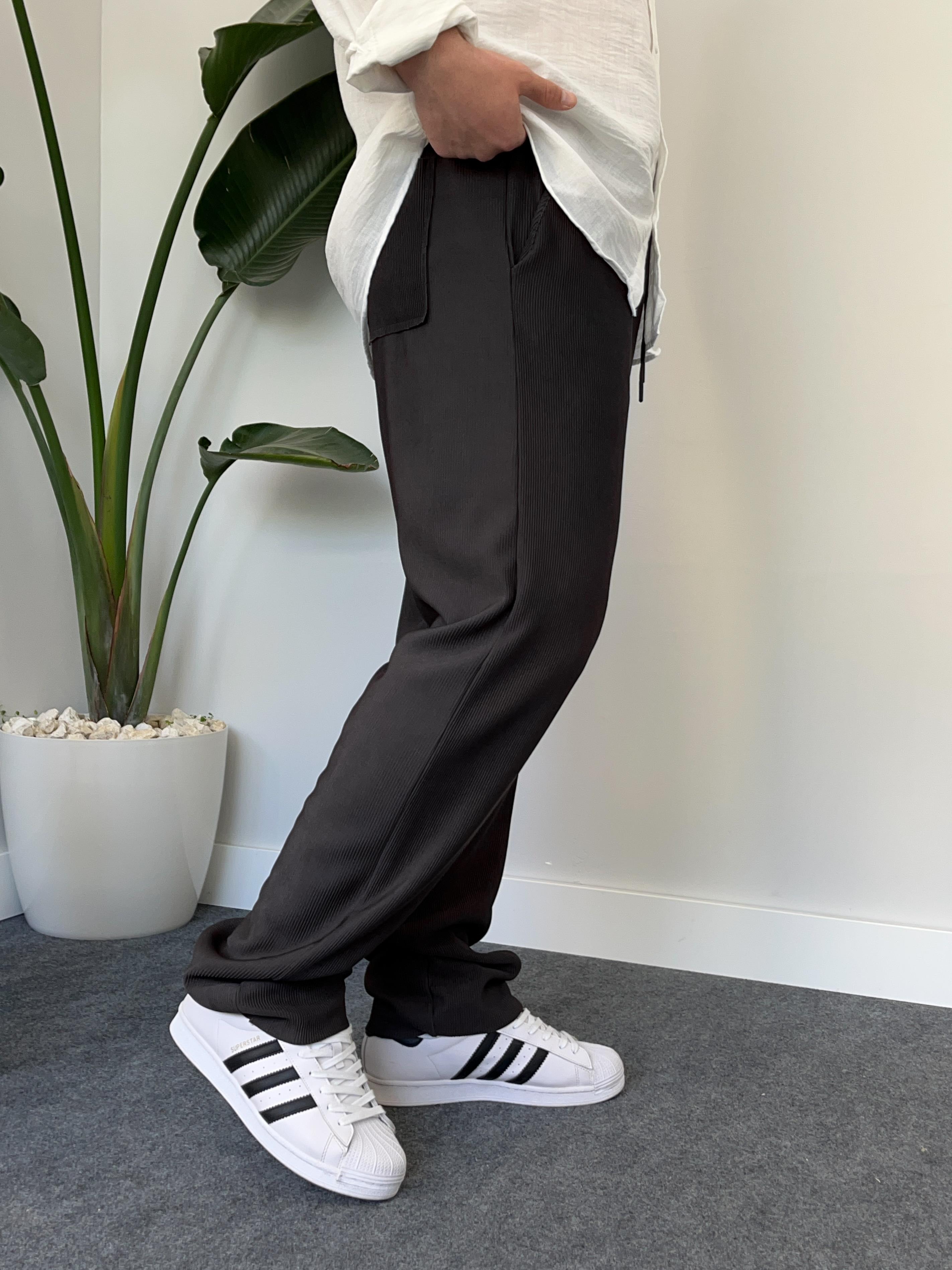 Antrasit Fitilli Baggy Pantolon