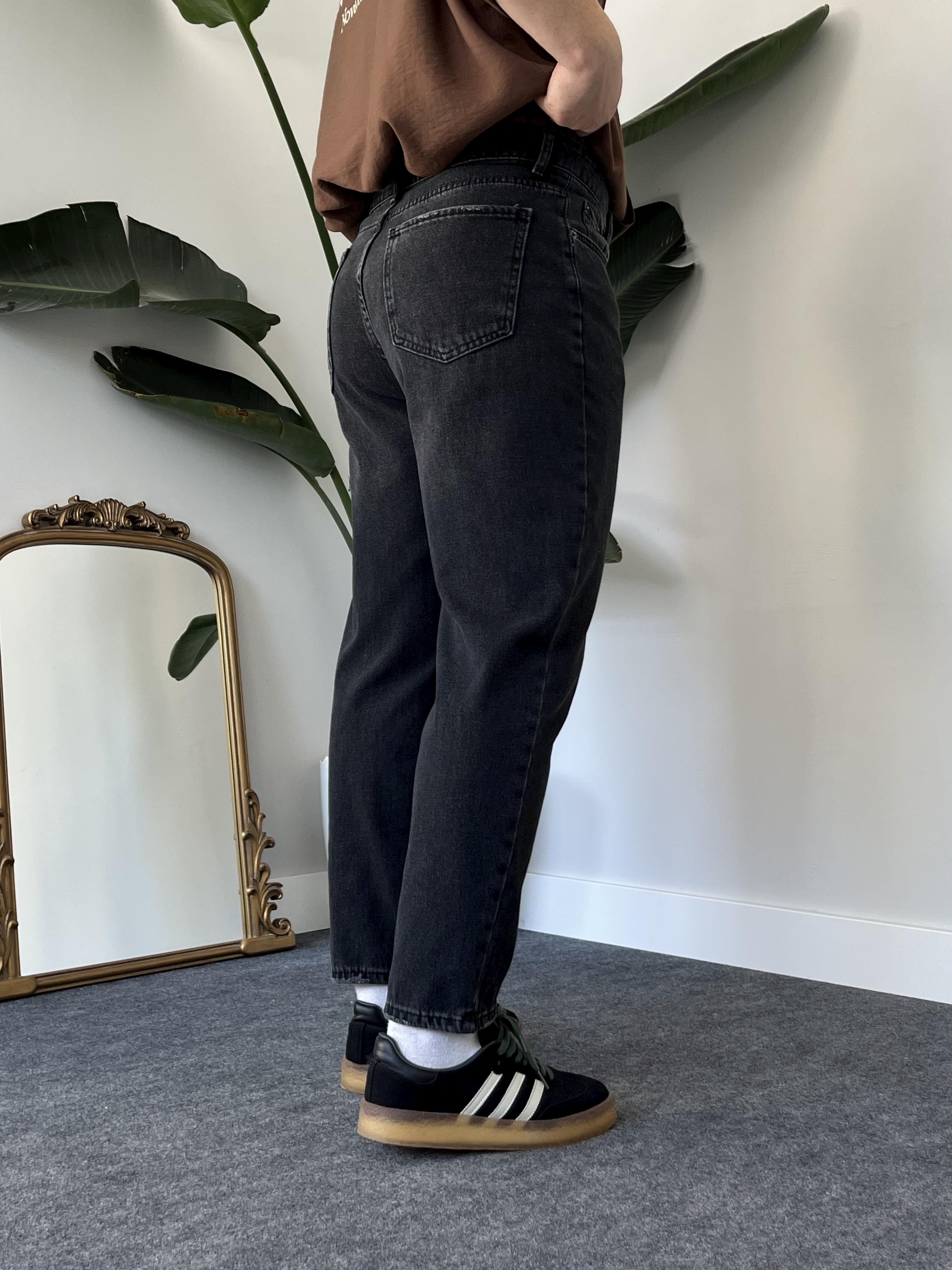 Antrasit Taşlamalı Boyfriend Jean