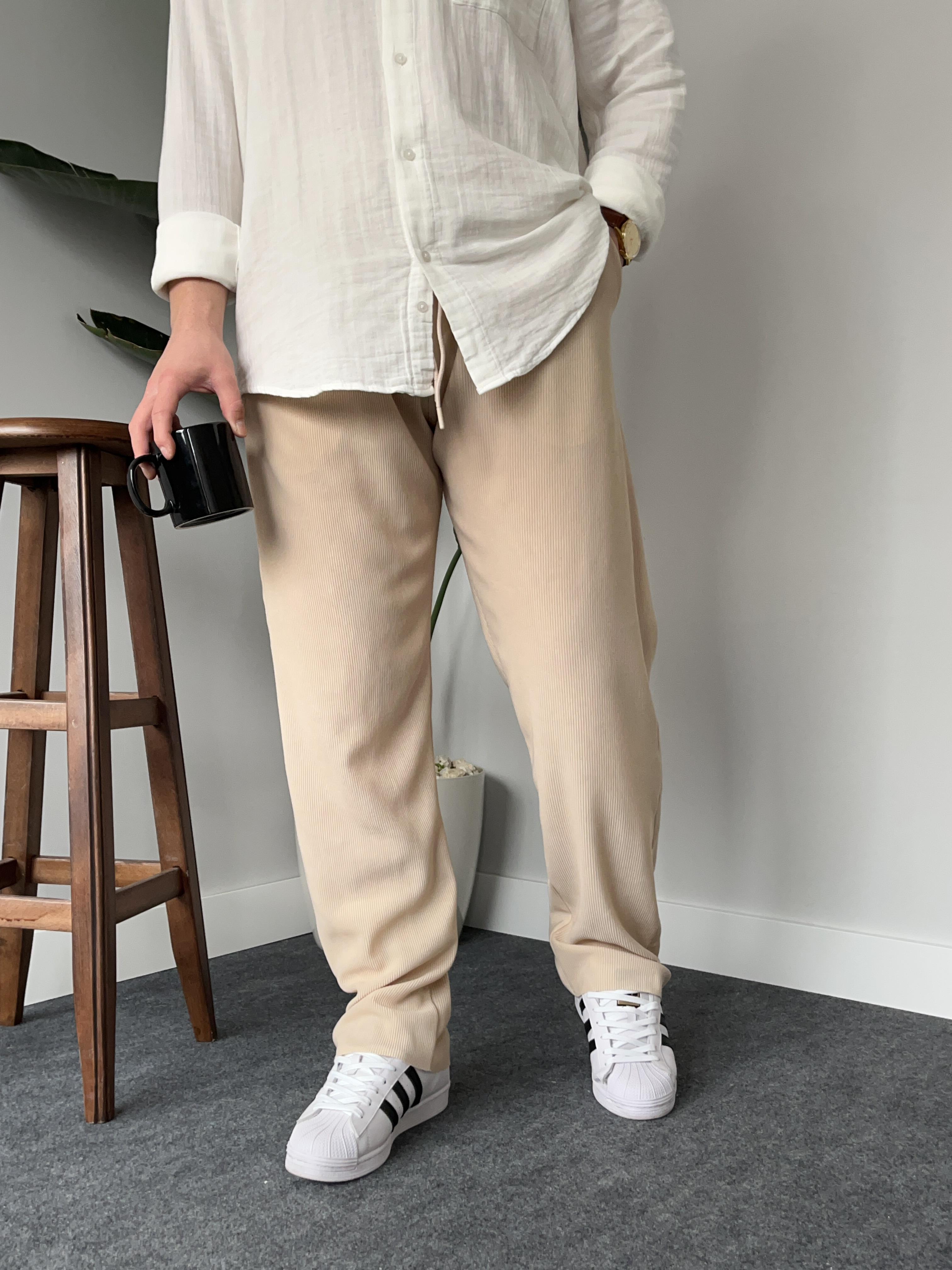 Bej Fitilli Baggy Pantolon