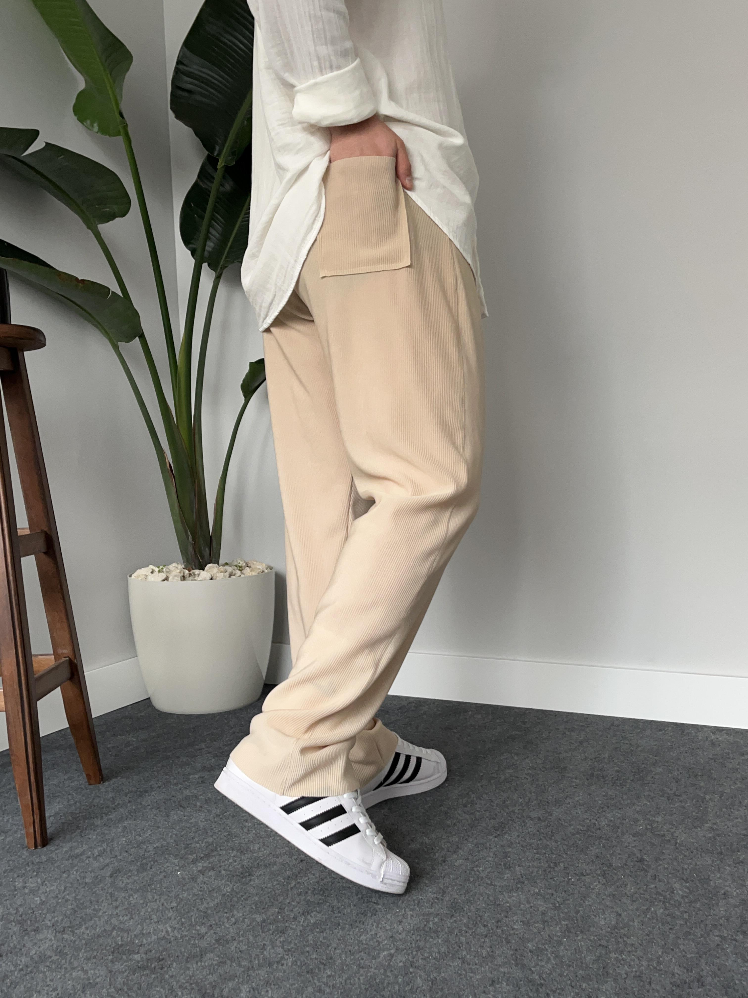 Bej Fitilli Baggy Pantolon