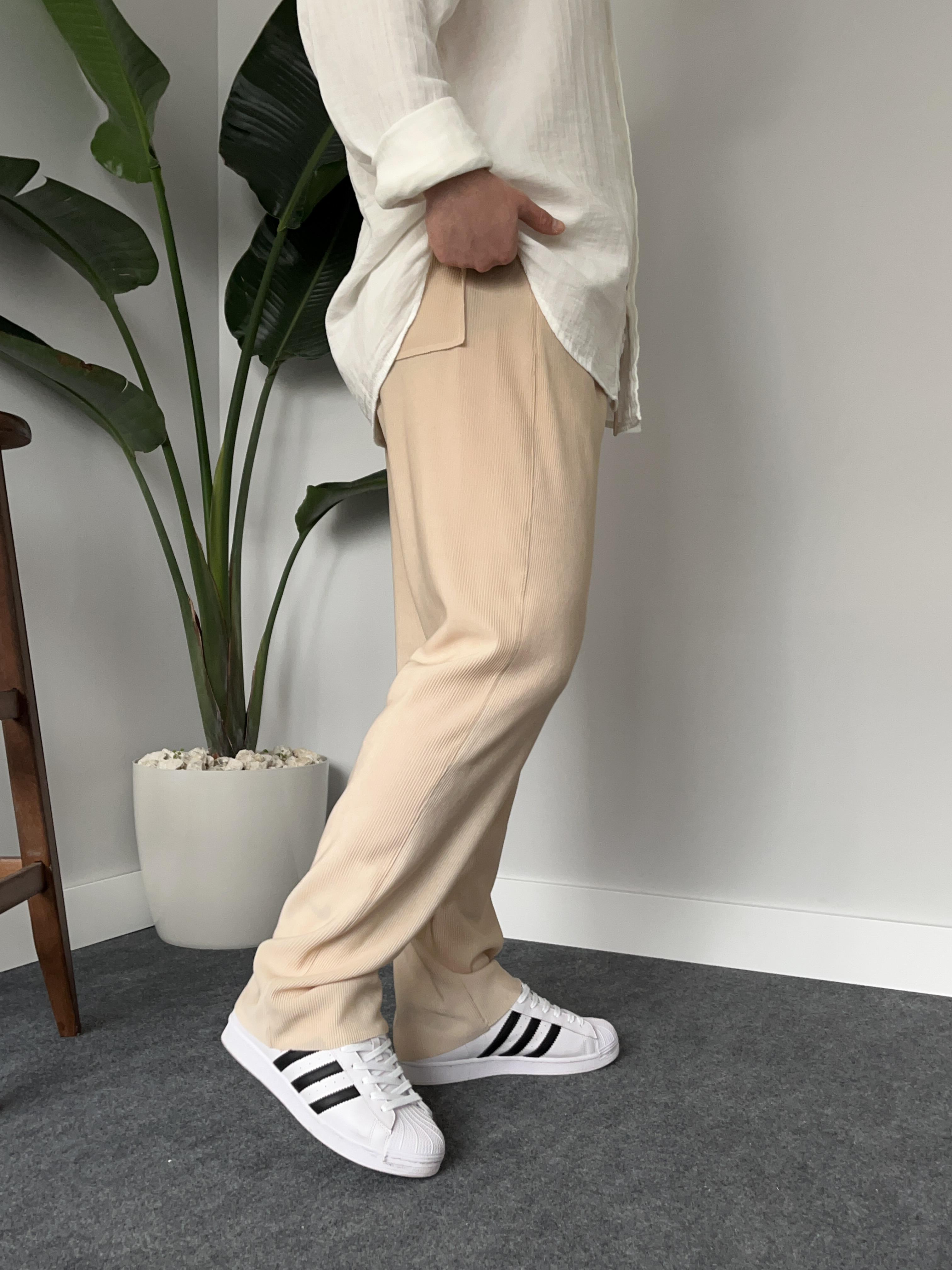 Bej Fitilli Baggy Pantolon