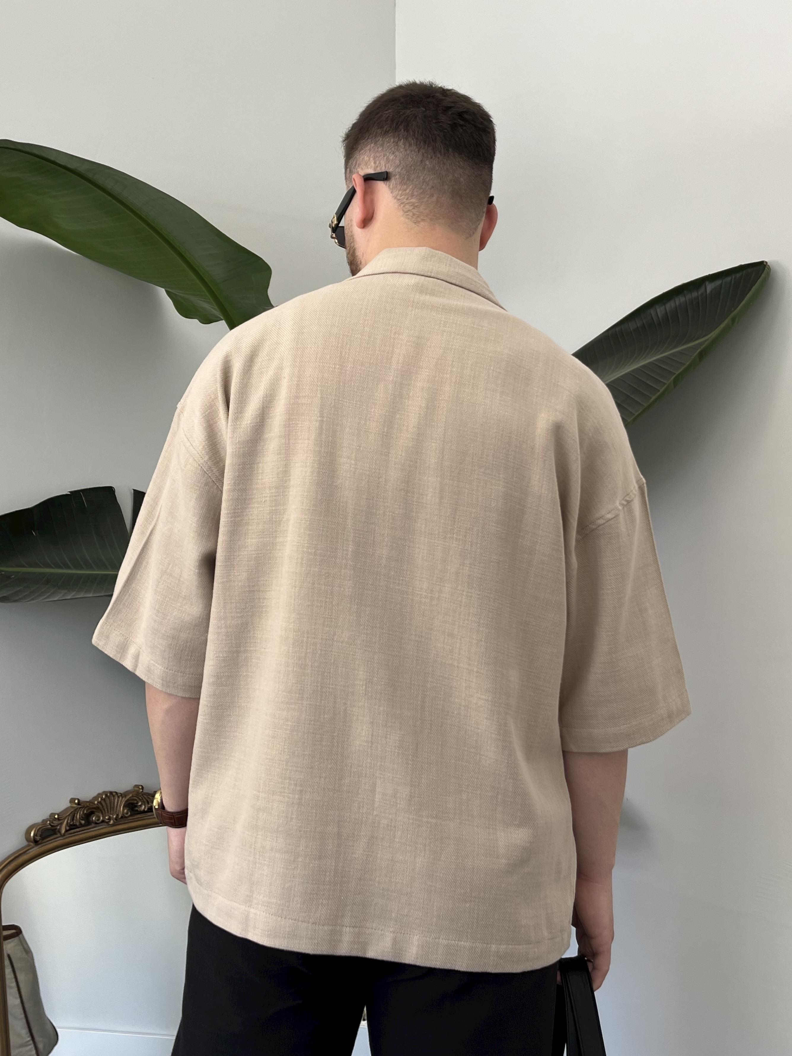 Bej Gabardin Oversize Gömlek