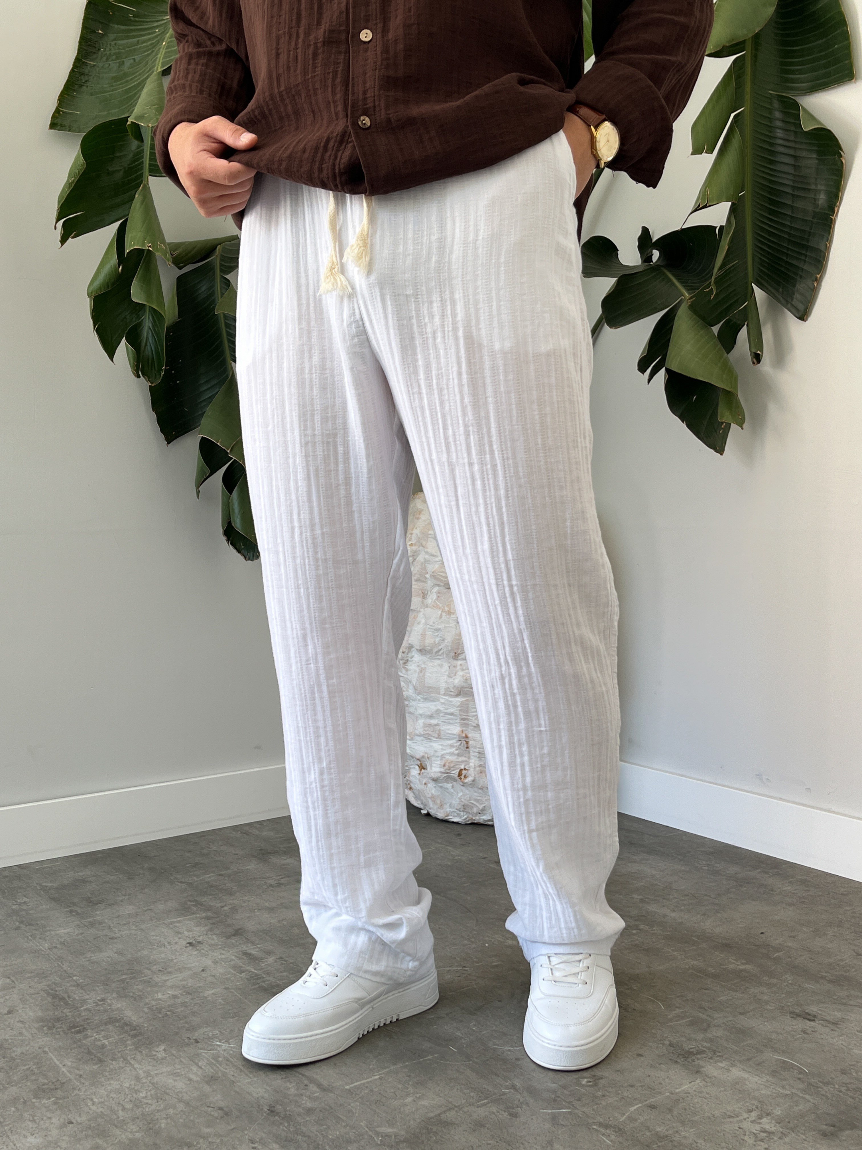 Beyaz Armürlü Müslin Baggy Pantolon