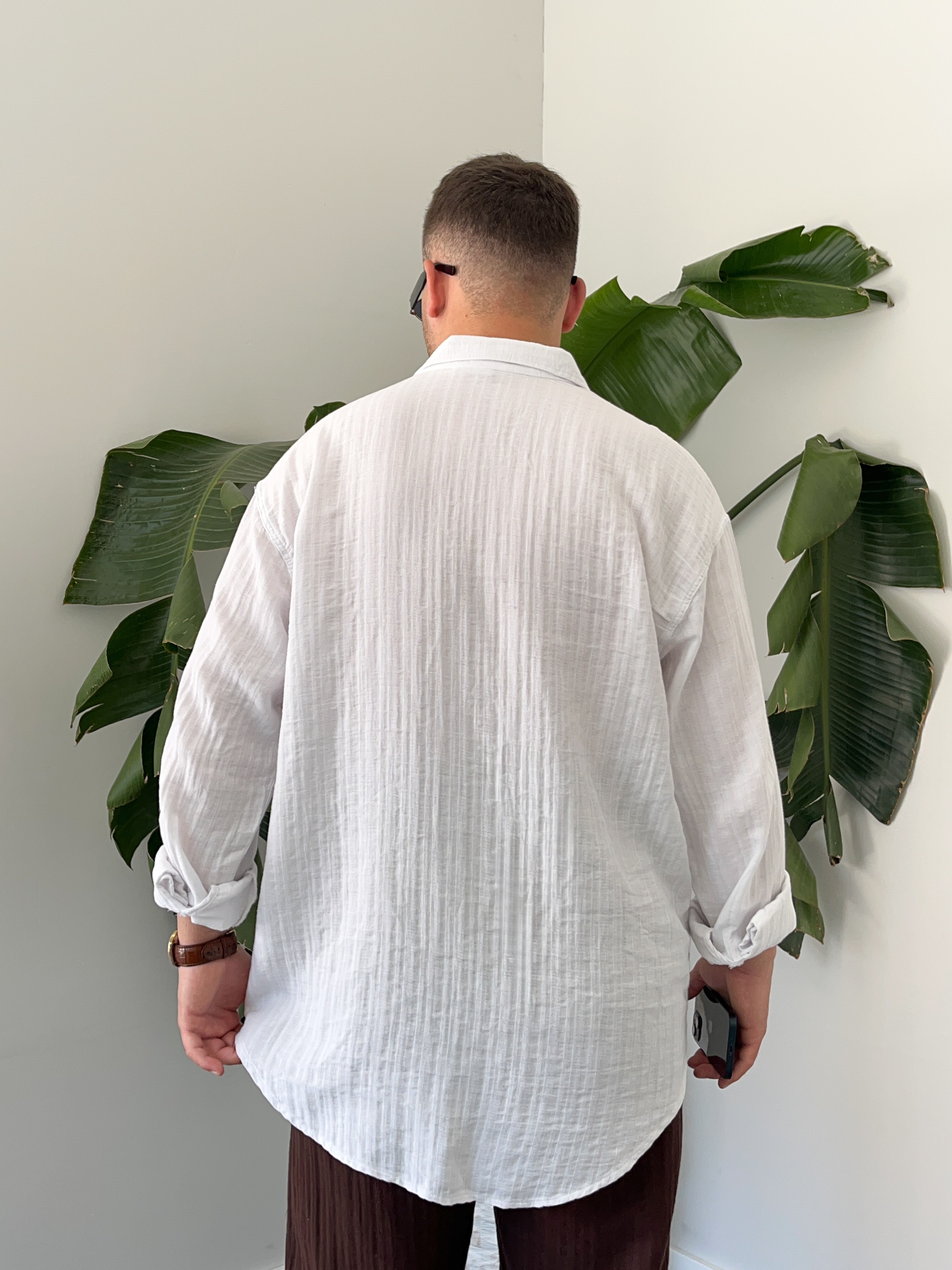 Beyaz Armürlü Müslin Oversize Gömlek