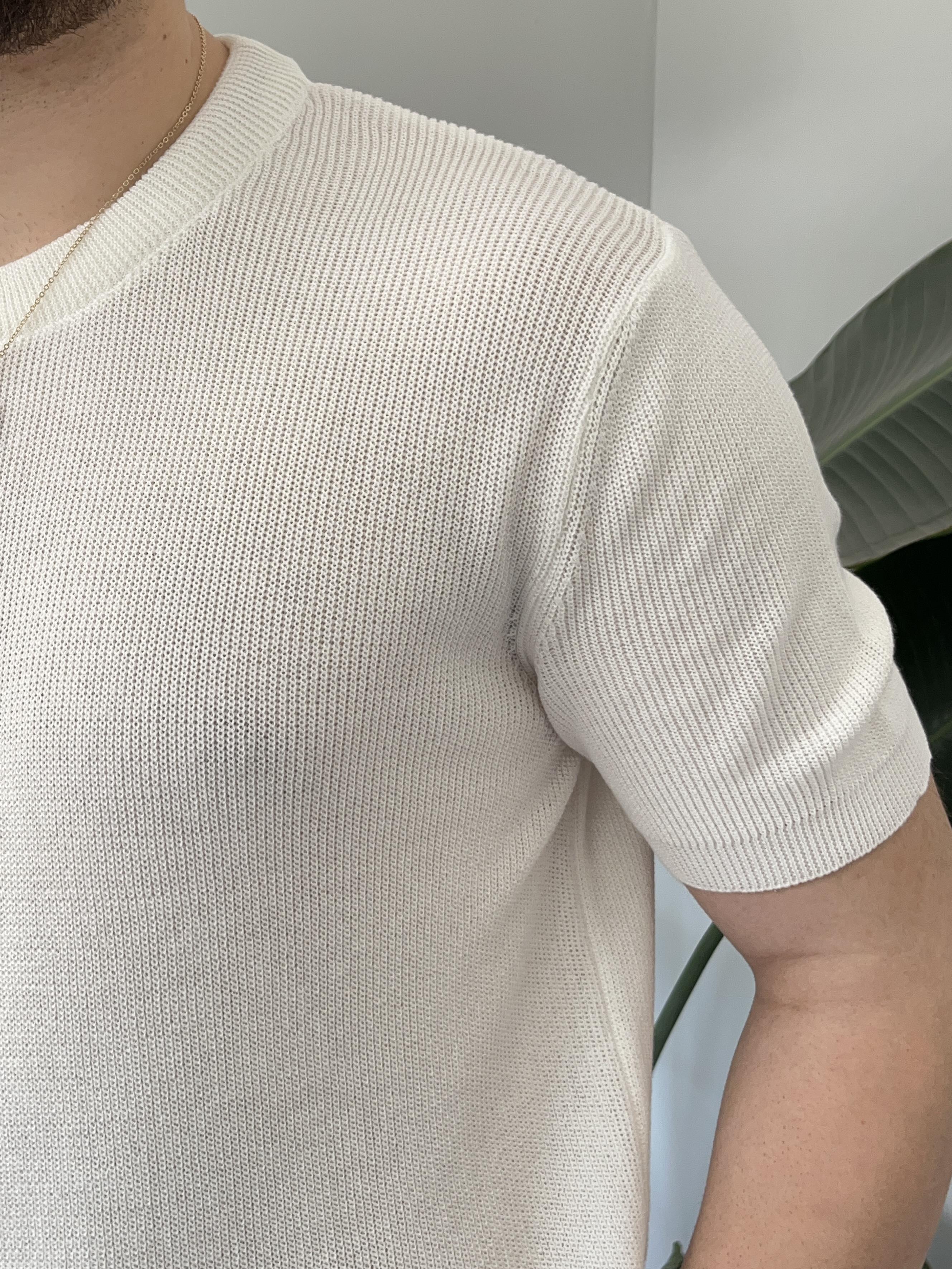 Beyaz Casual Örme Triko T-shirt