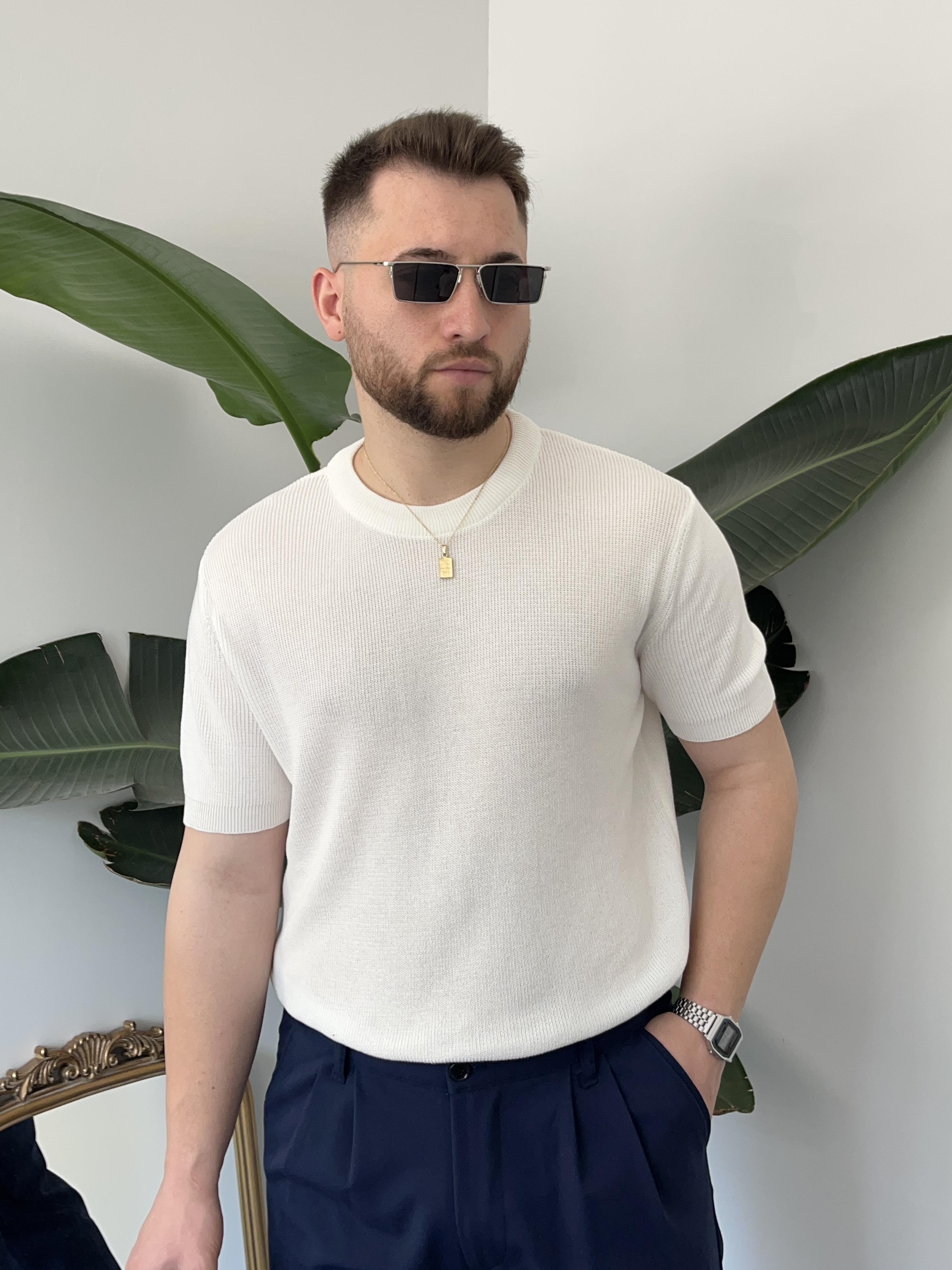 Beyaz Casual Örme Triko T-shirt
