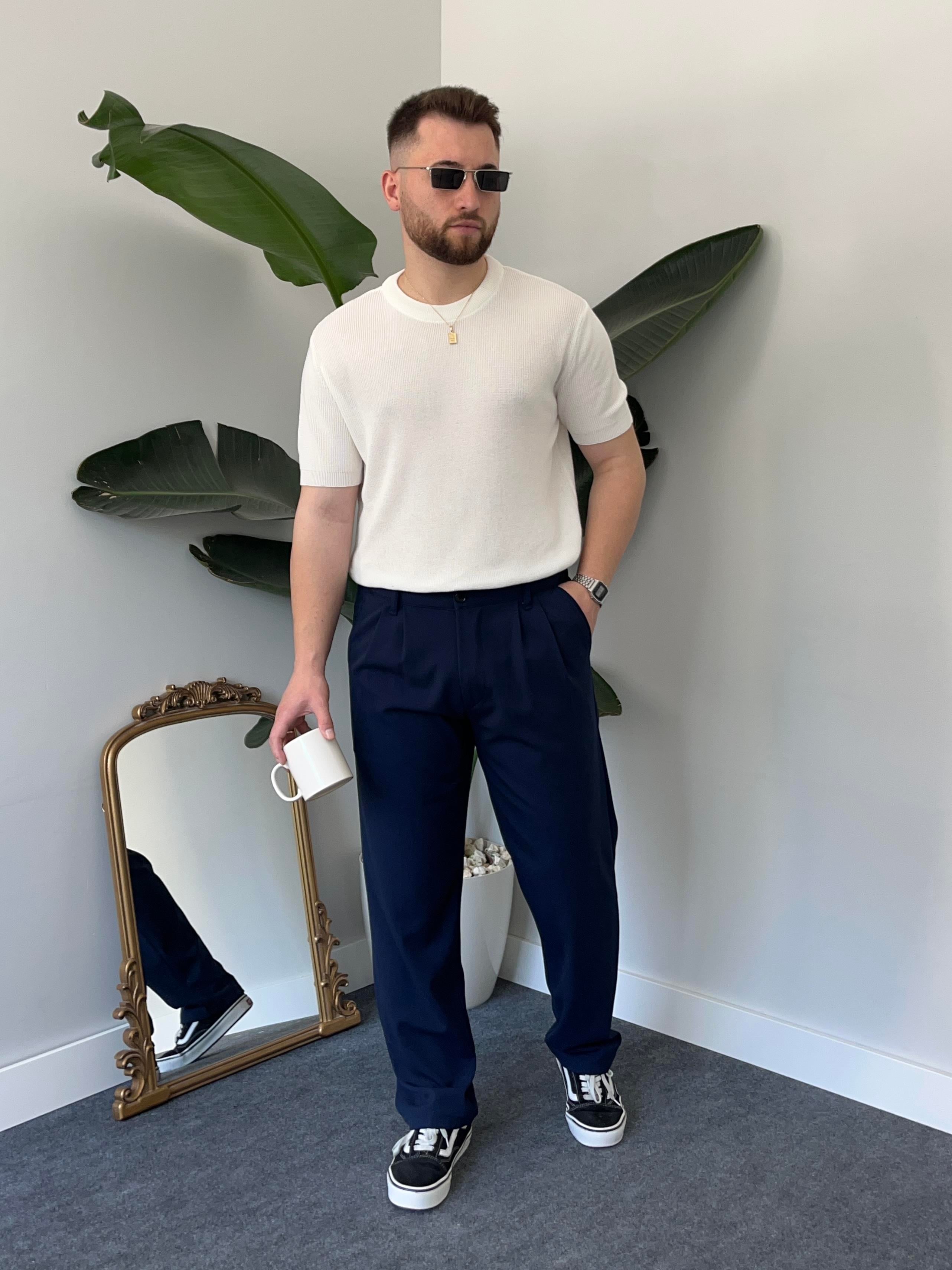 Beyaz Casual Örme Triko T-shirt