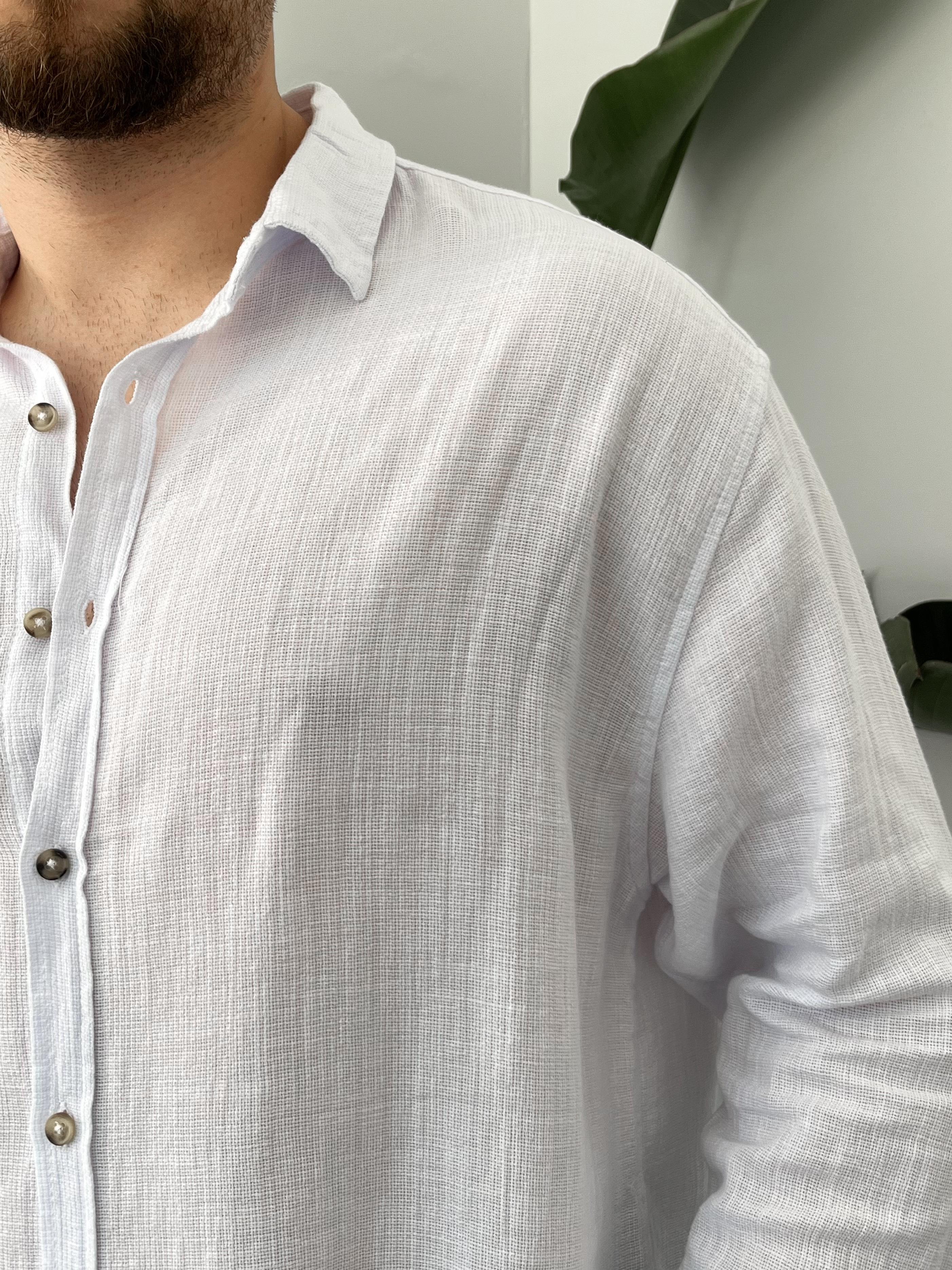 Beyaz Etamin Keten Oversize Gömlek