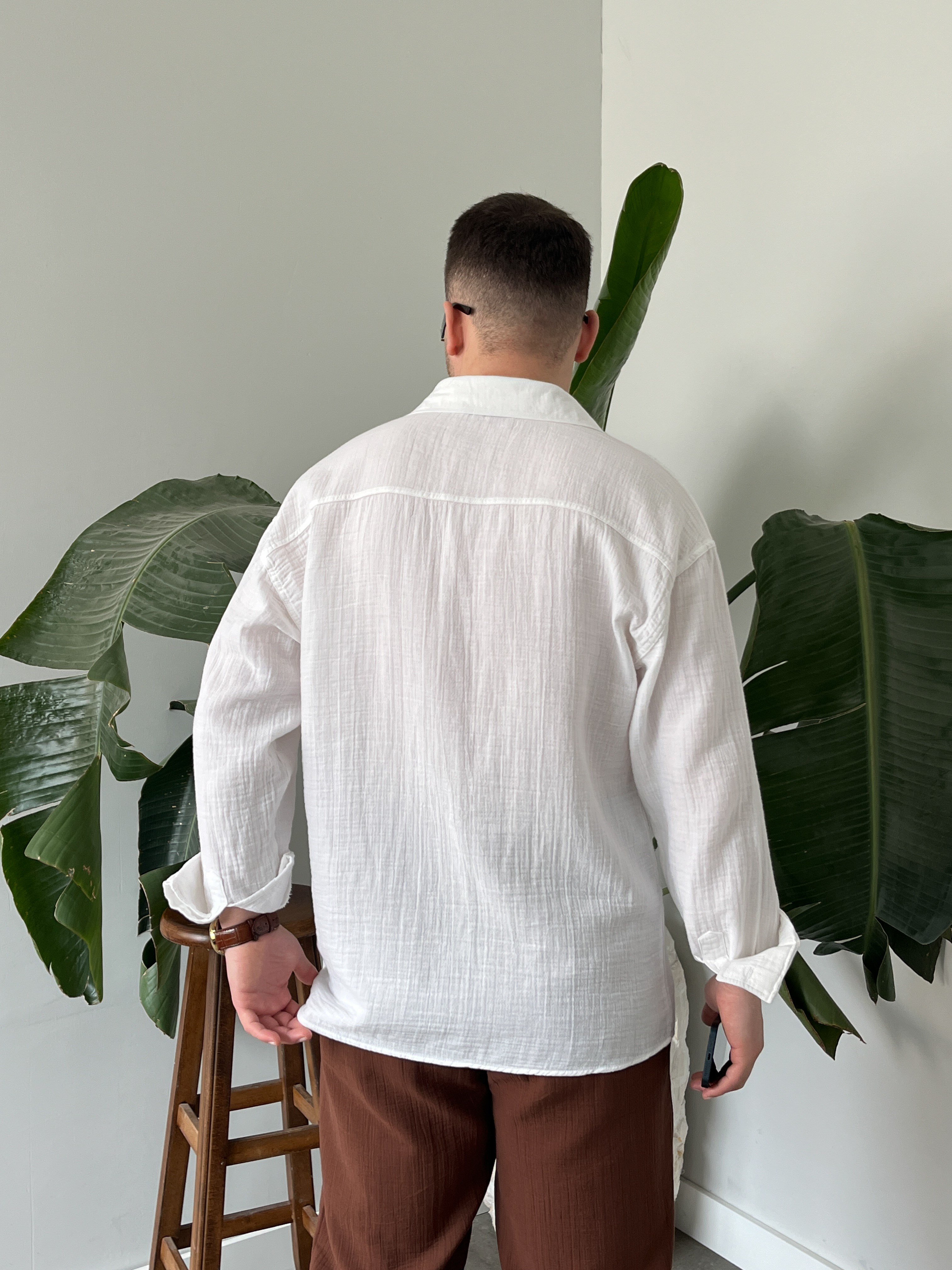 Beyaz Premium Müslin Dokulu Oversize Gömlek