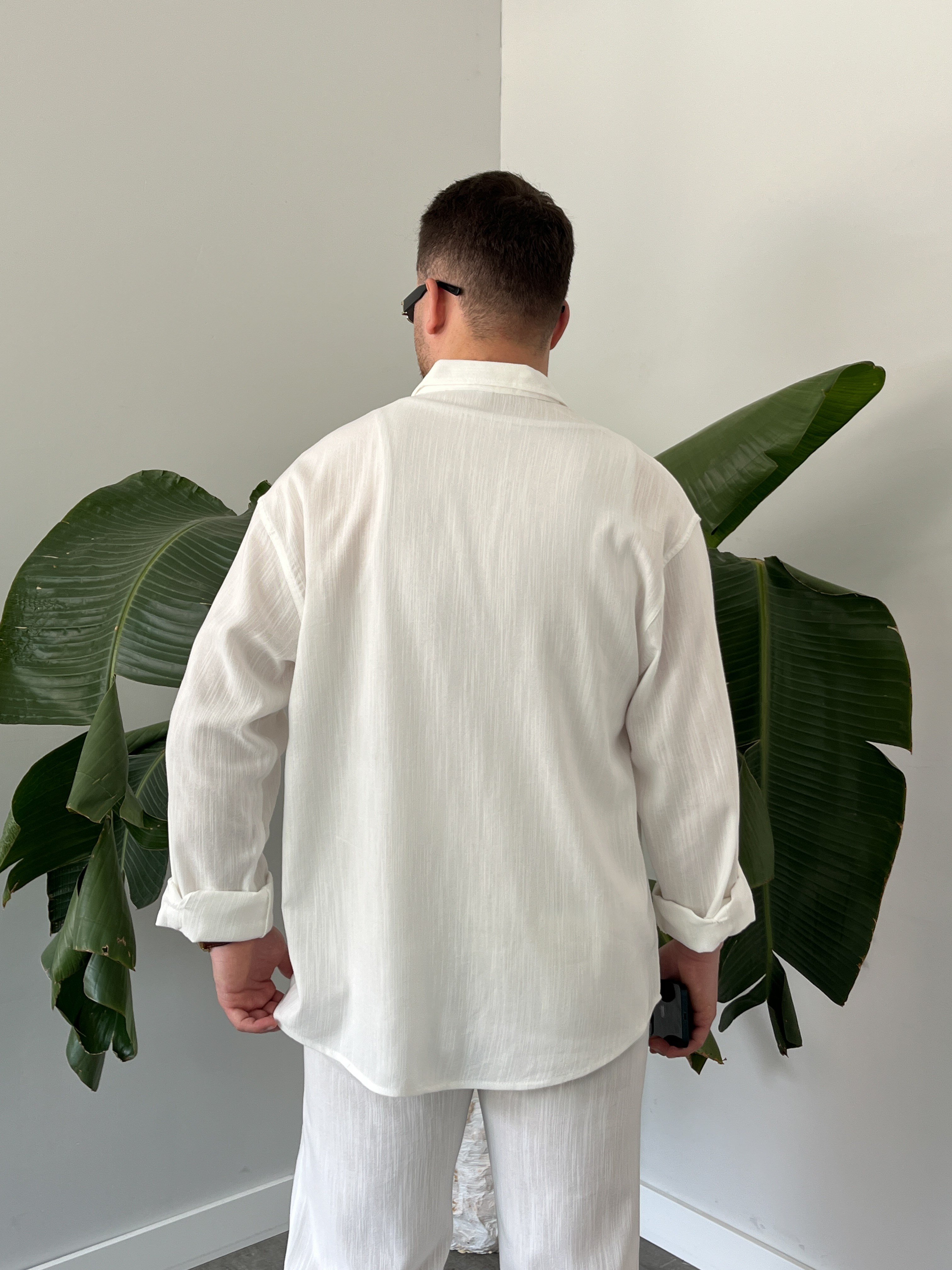 Beyaz Serra Keten Oversize Takım