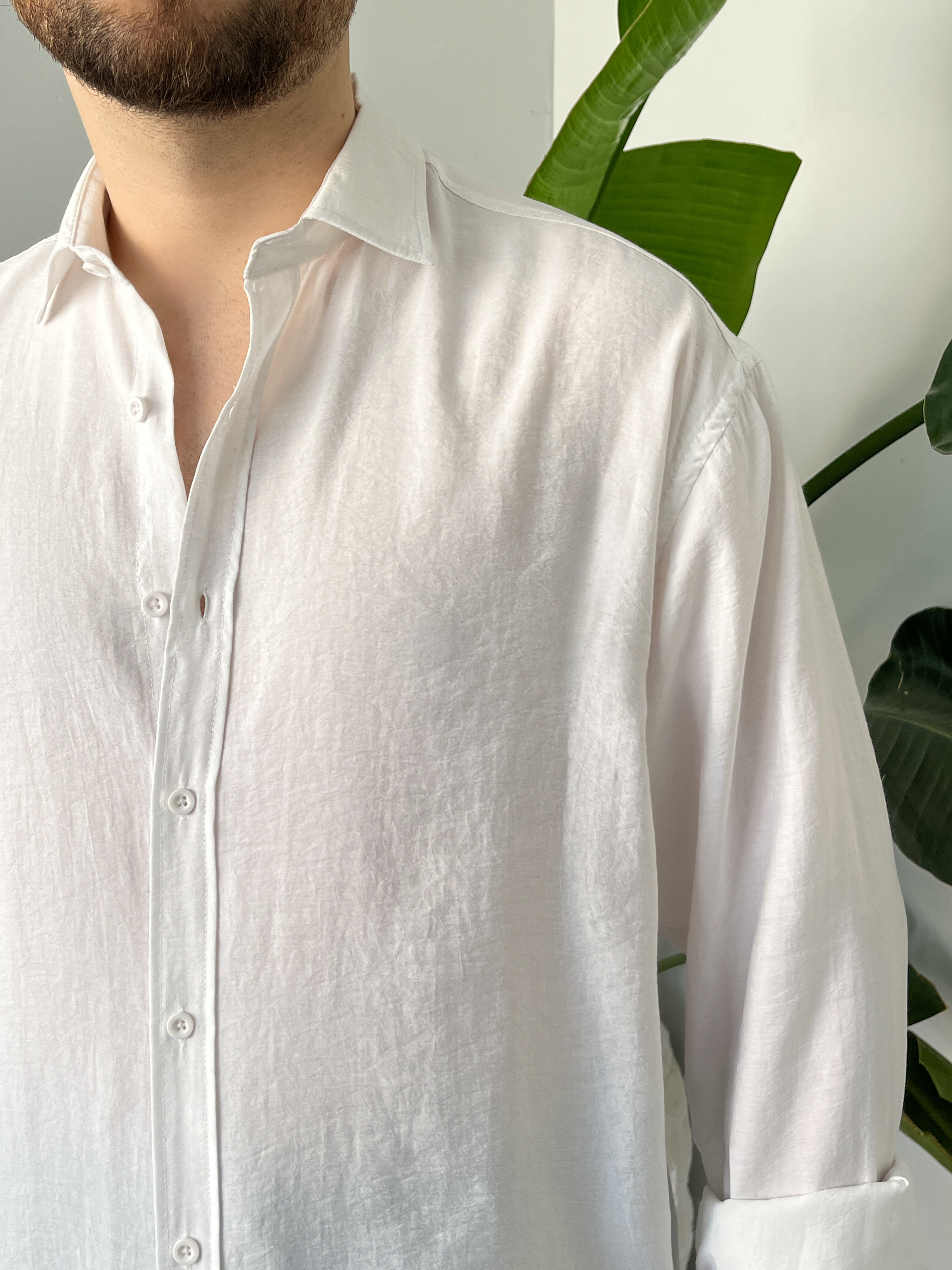 Beyaz Yıkamalı Tensel Oversize Gömlek