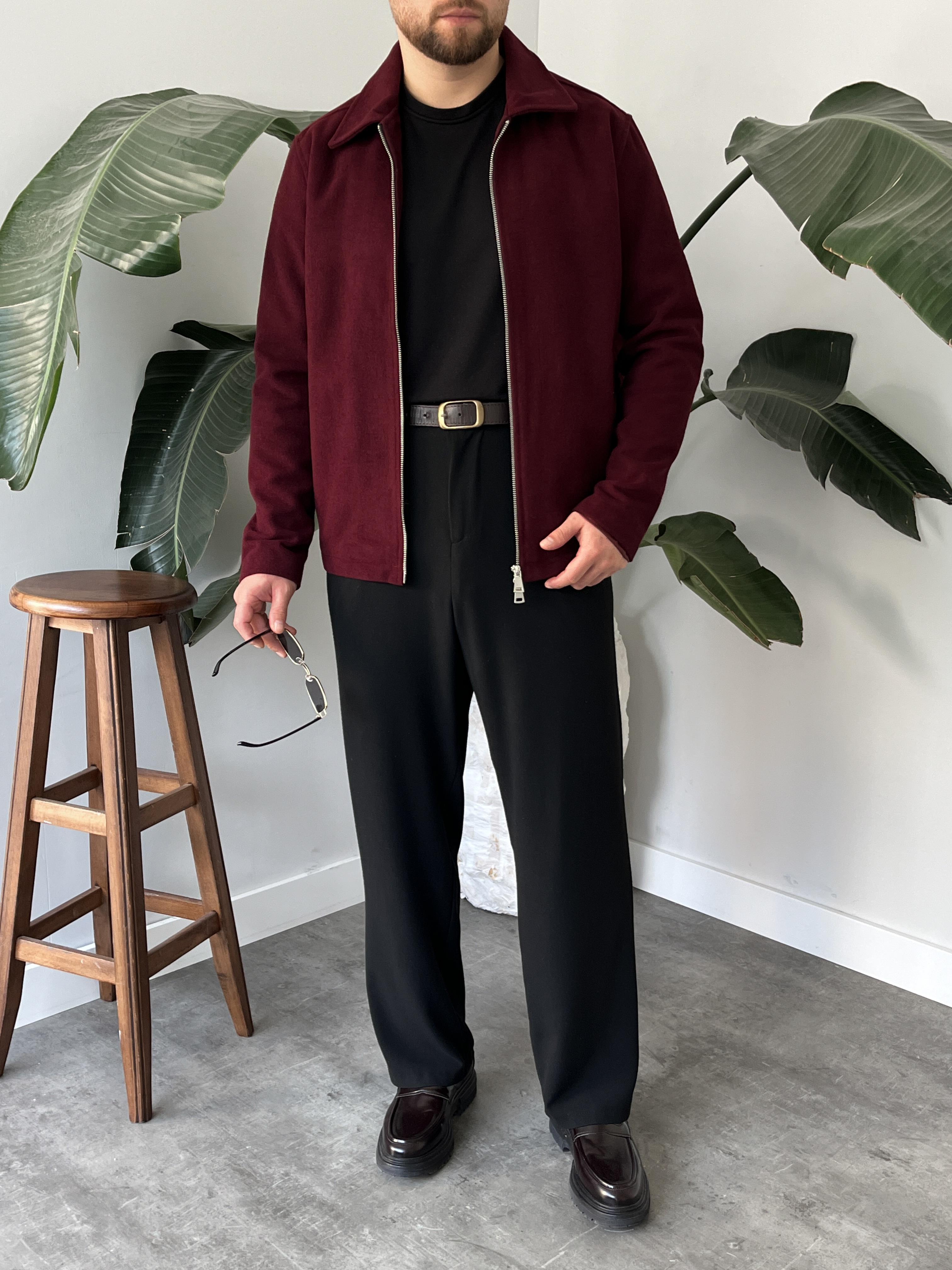 Bordo Kaşe Casual Ceket