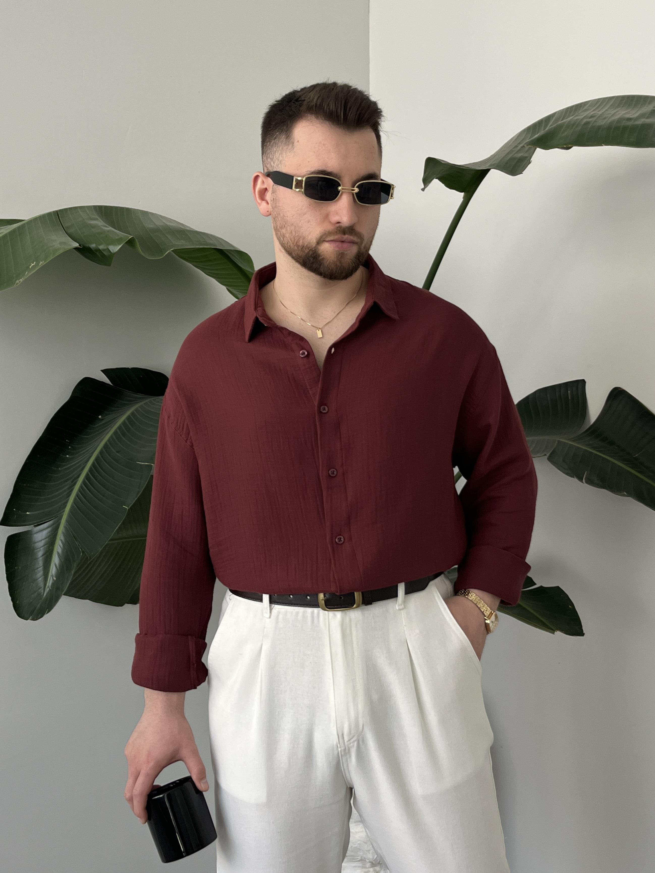 Bordo Soft Touch Oversize Gömlek