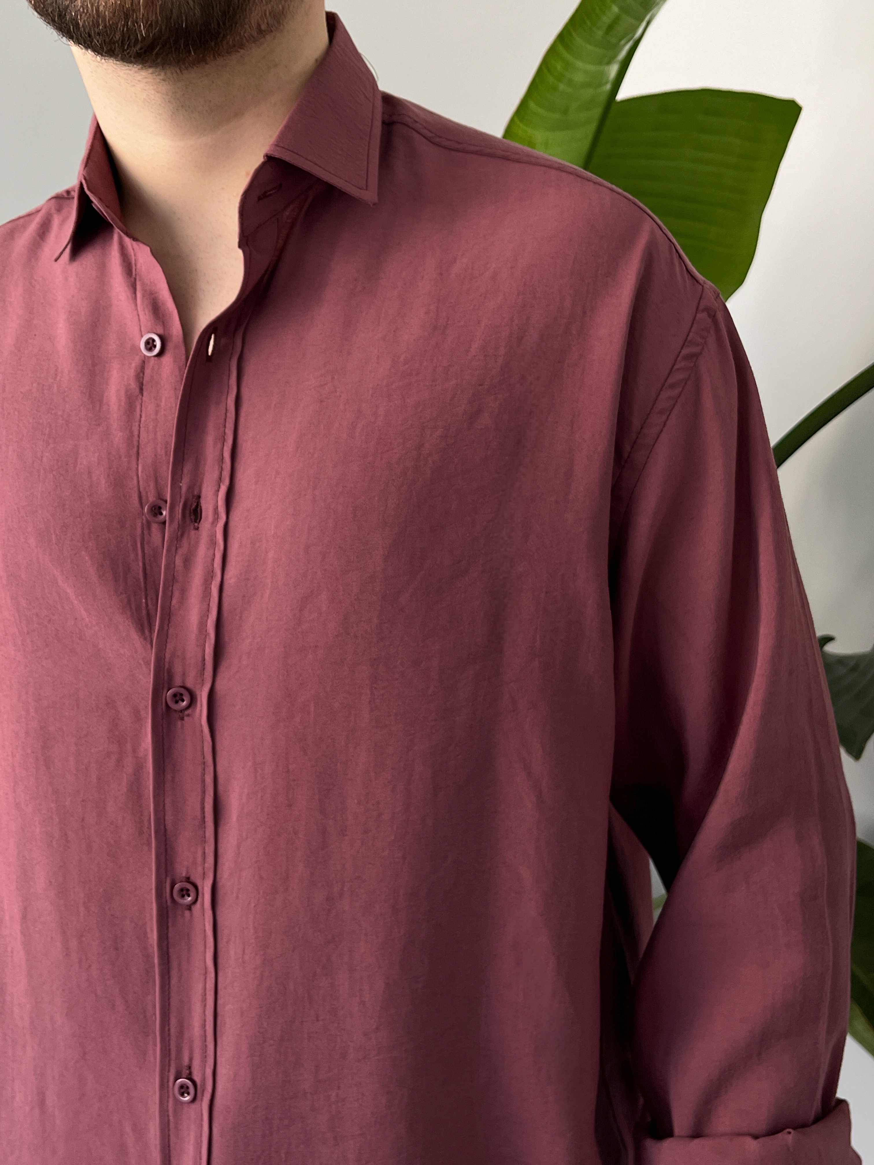 Bordo Yıkamalı Tensel Oversize Gömlek