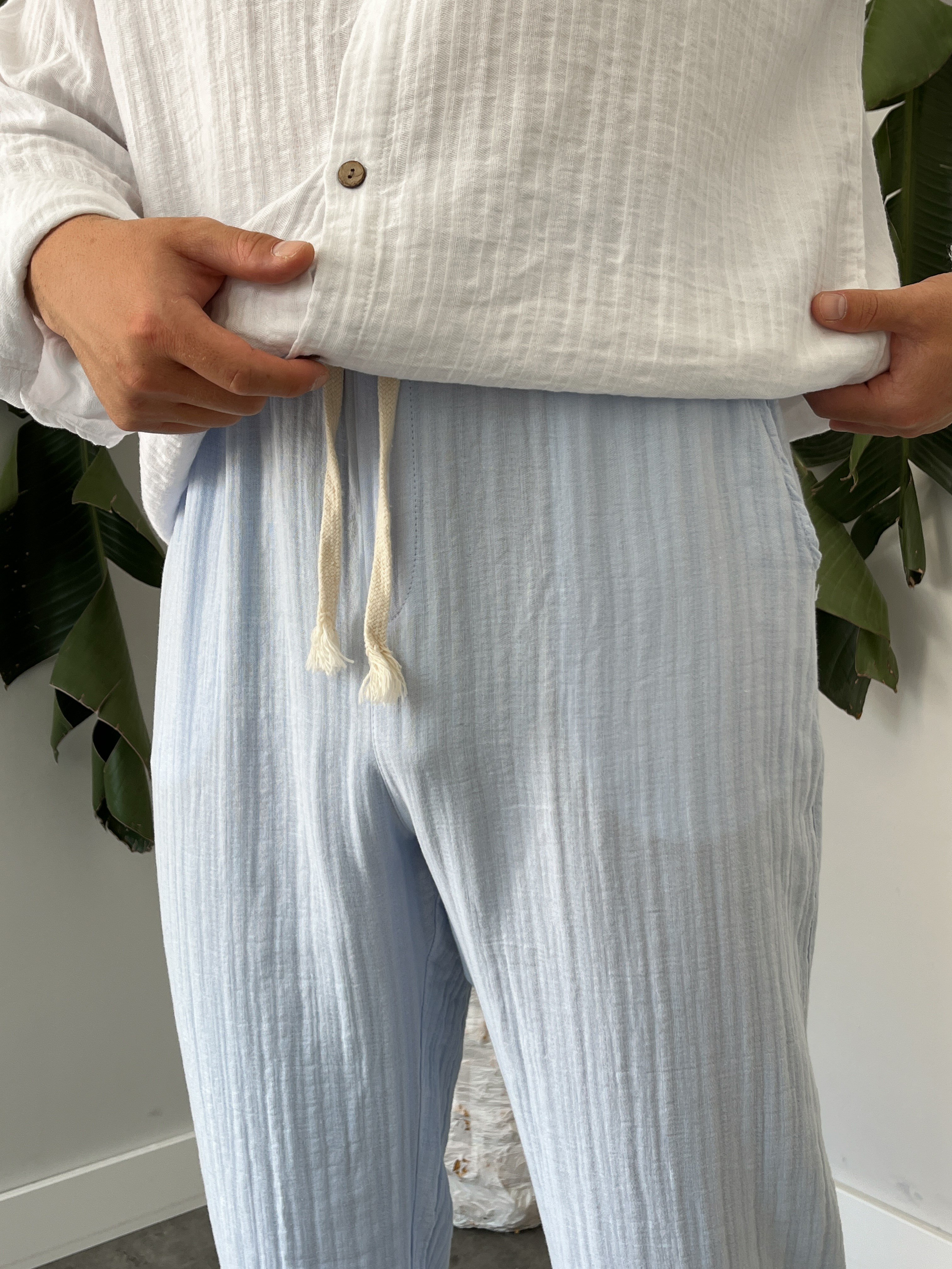 Buz Mavi Armürlü Müslin Baggy Pantolon