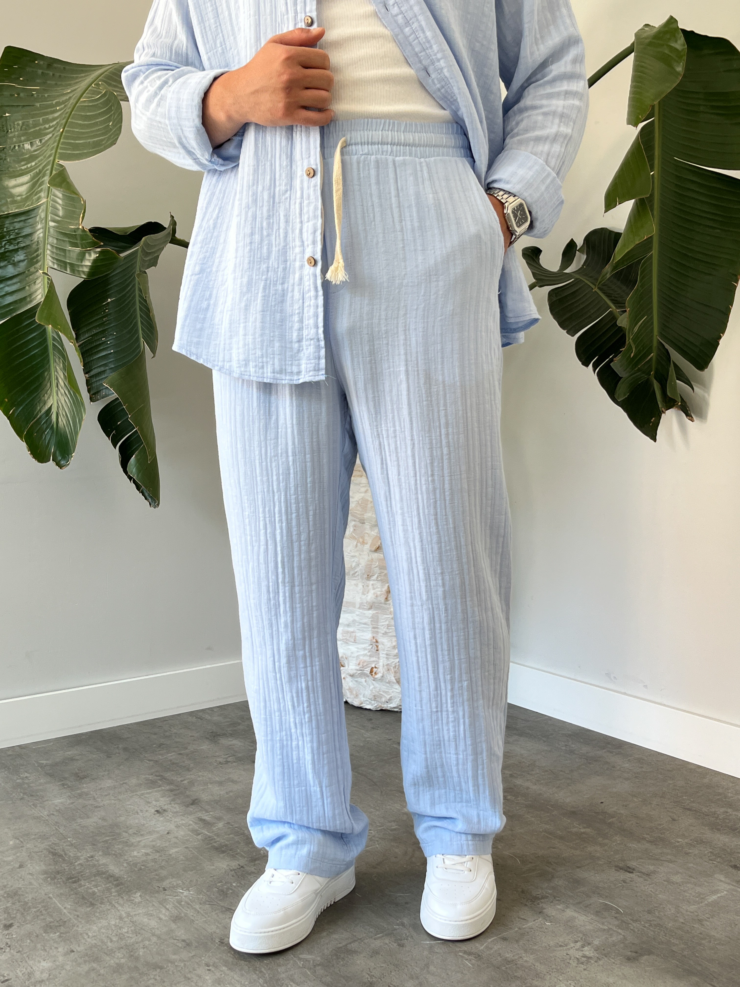 Buz Mavi Armürlü Müslin Oversize Takım