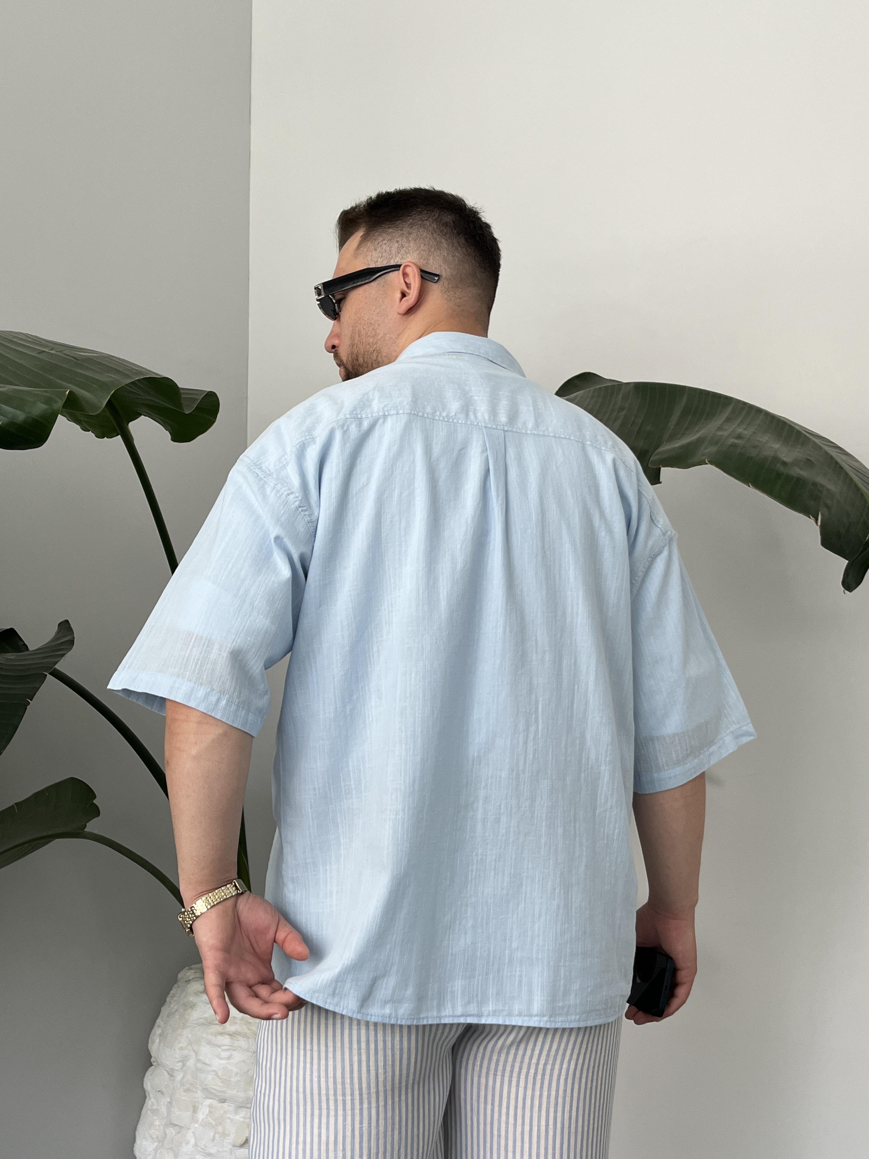 Buz Mavi Fresh Keten Oversize Gömlek