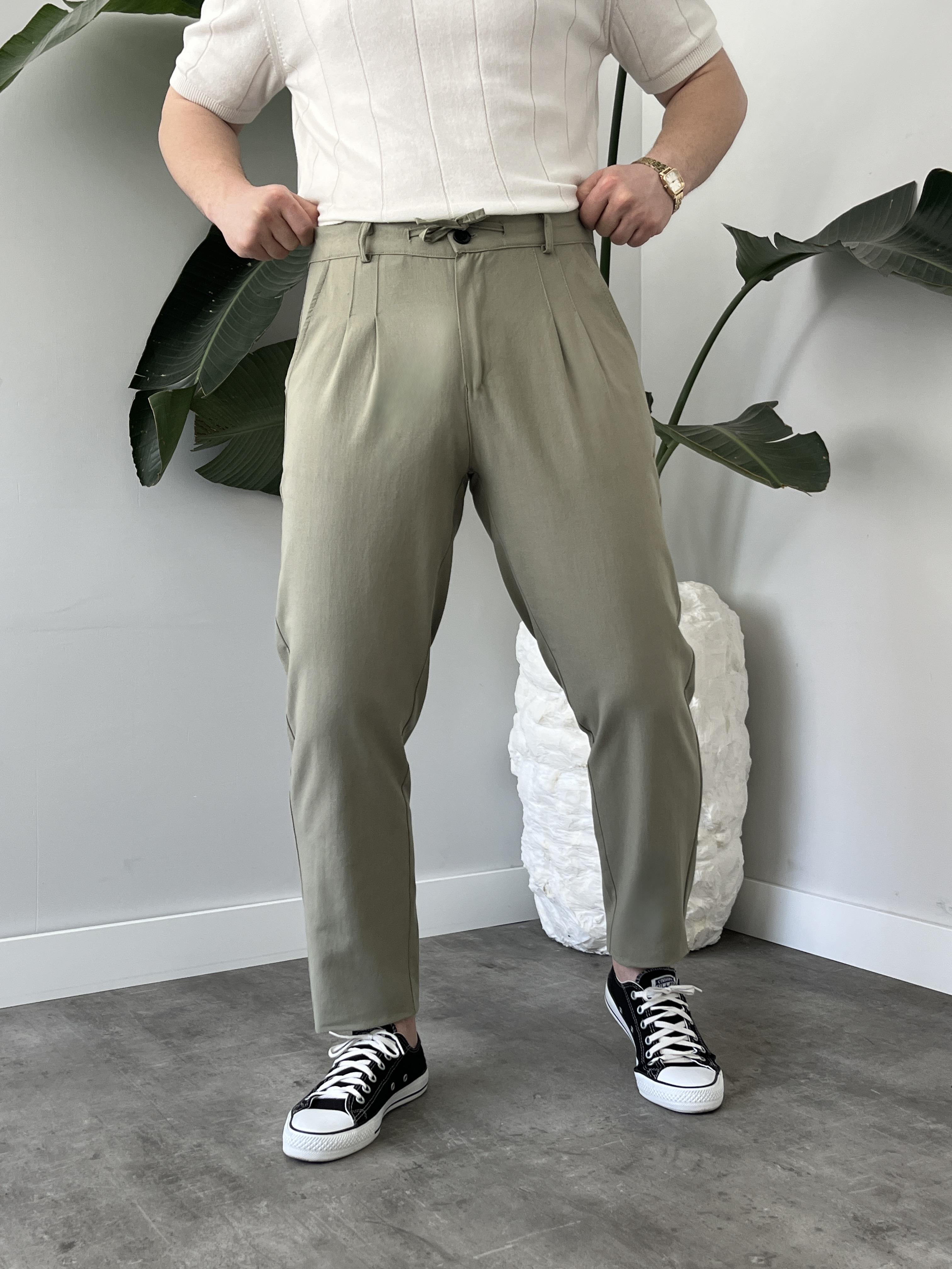 Çağla Bağlama Detaylı Keten Boyfriend Pantolon