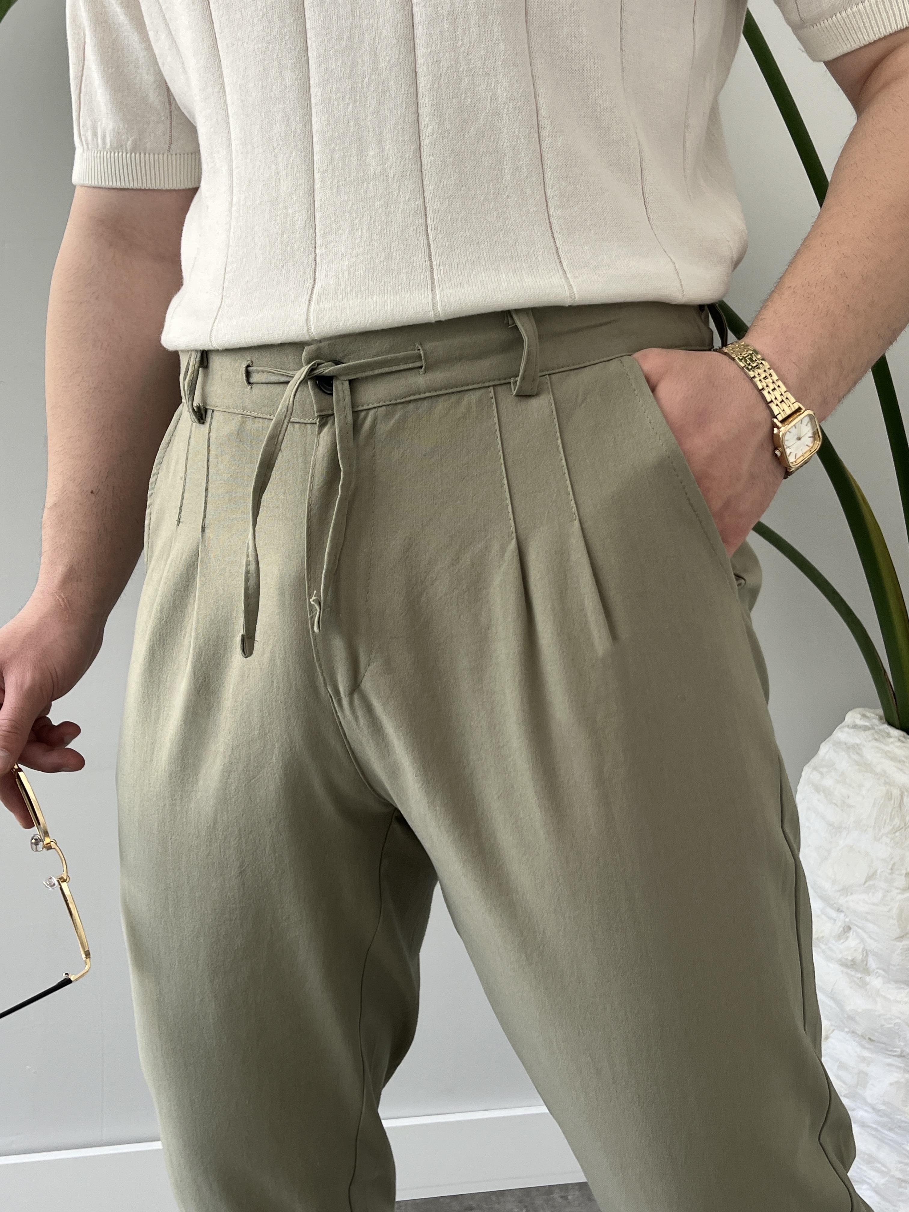 Çağla Bağlama Detaylı Keten Boyfriend Pantolon