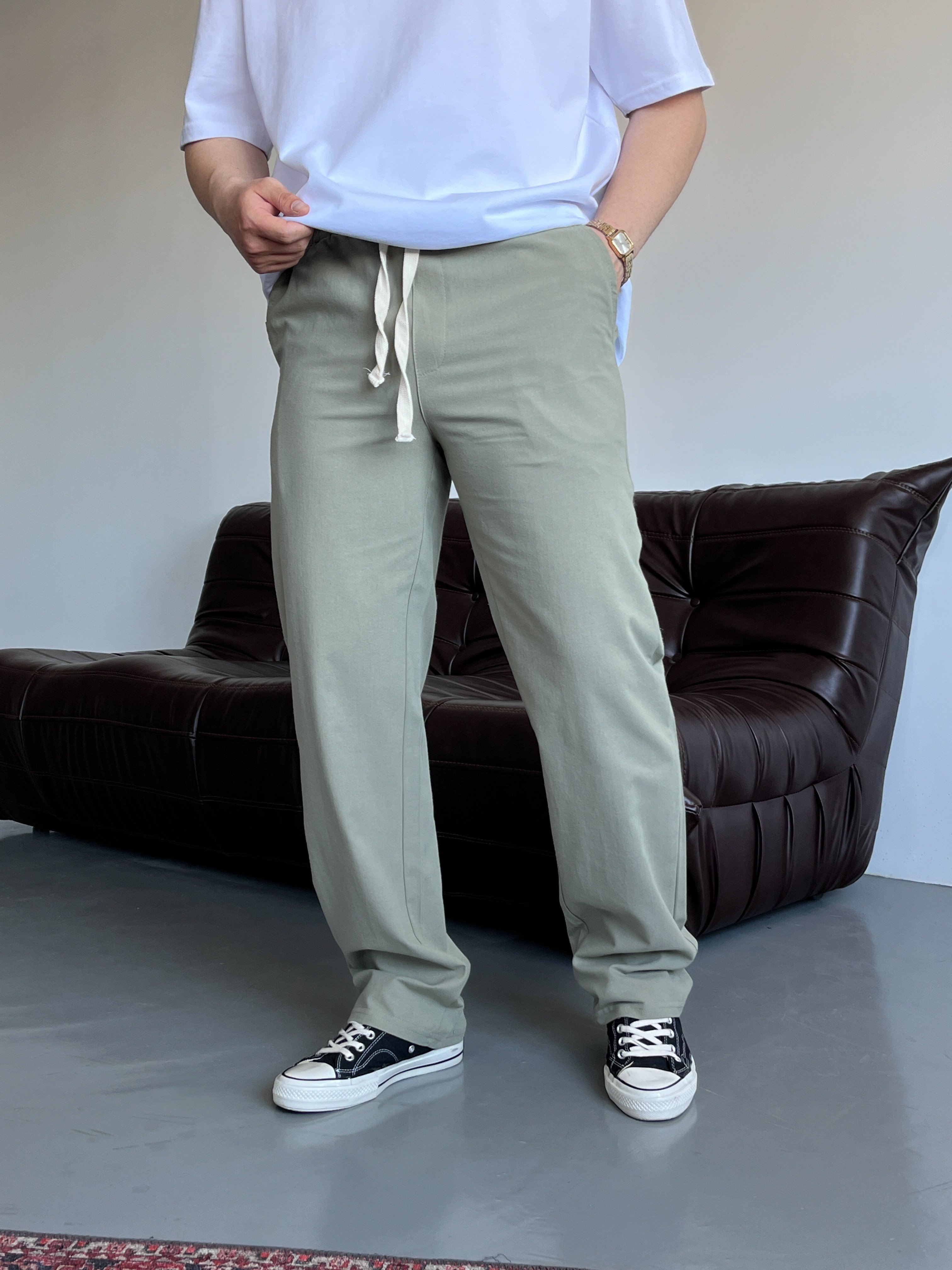 Çağla Lizalı Pamuk Keten Baggy Pantolon