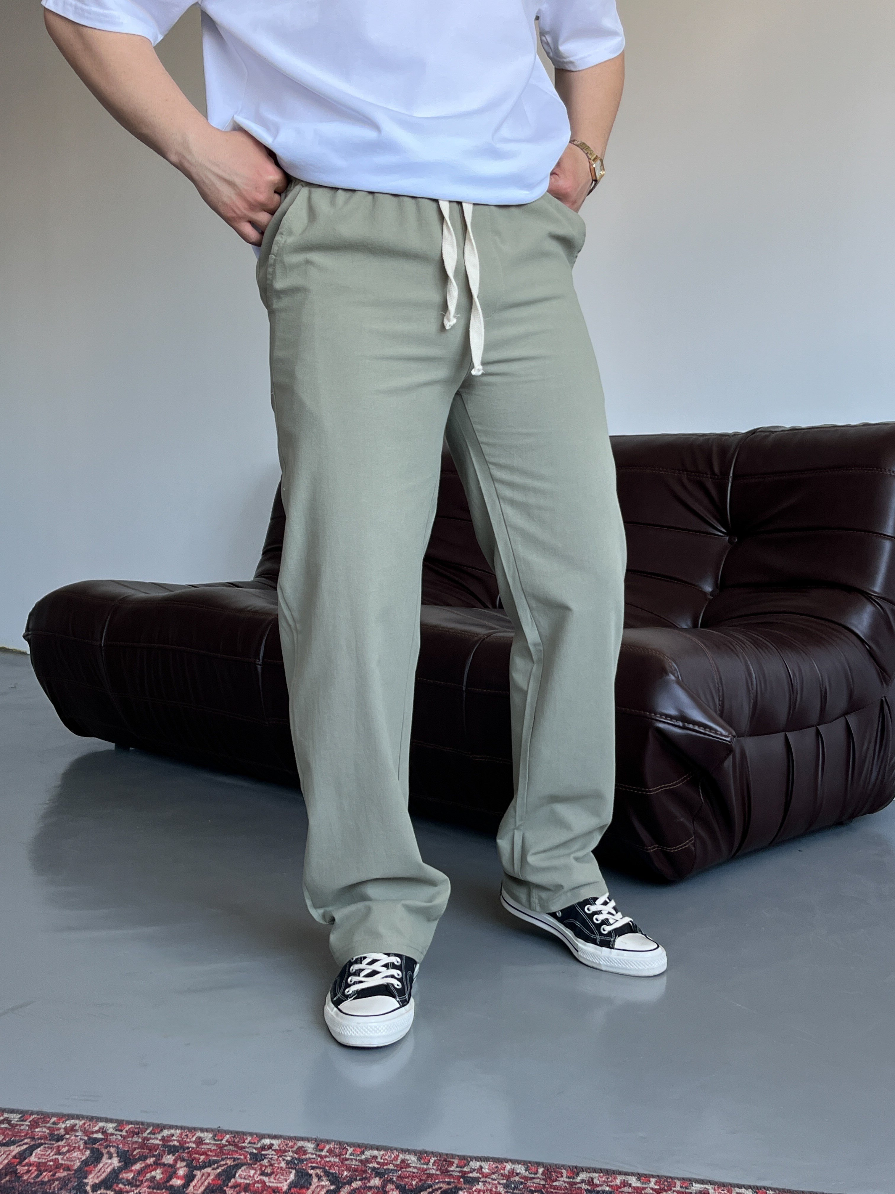 Çağla Lizalı Pamuk Keten Baggy Pantolon