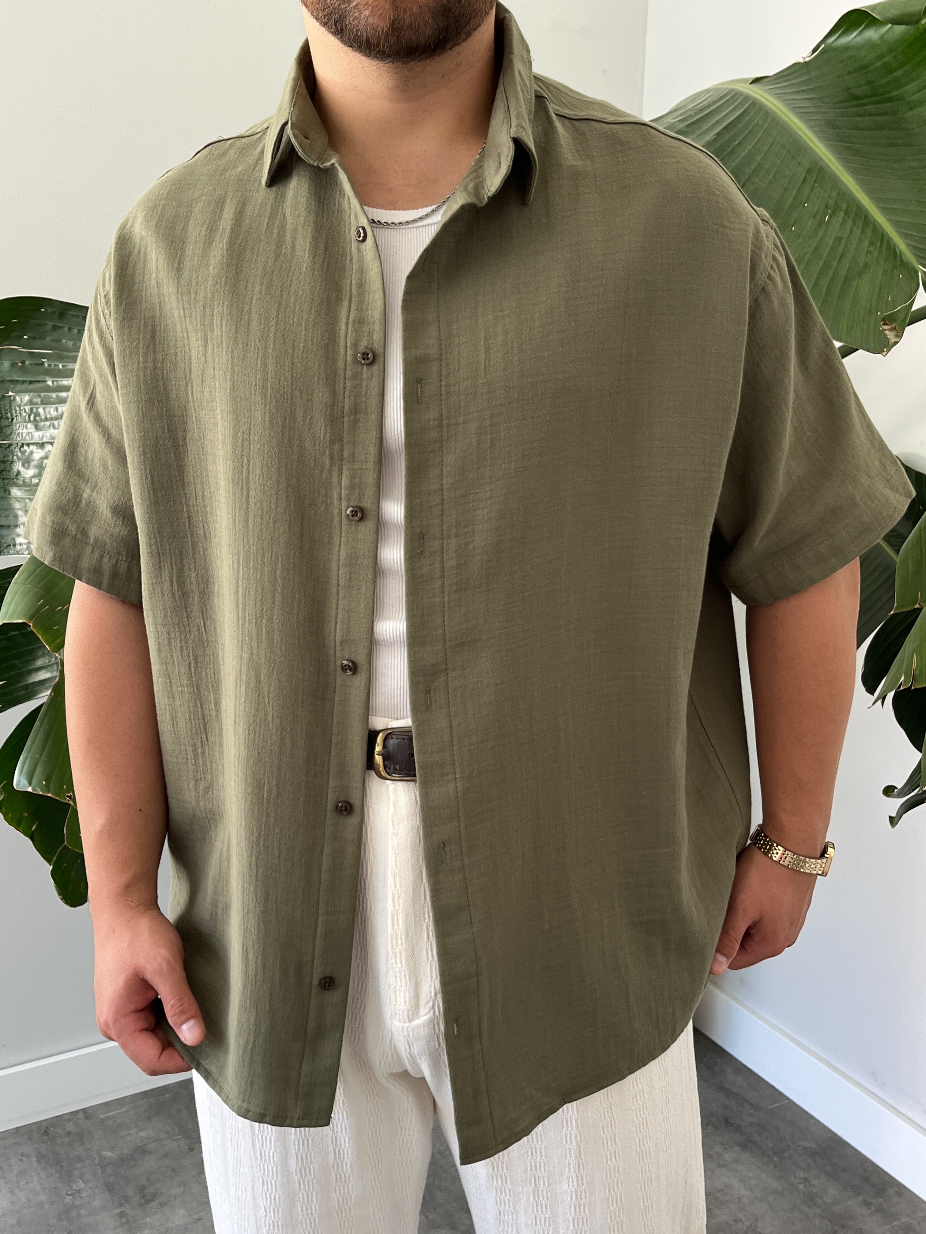 Çağla Müslin Kısa Kollu Oversize Gömlek