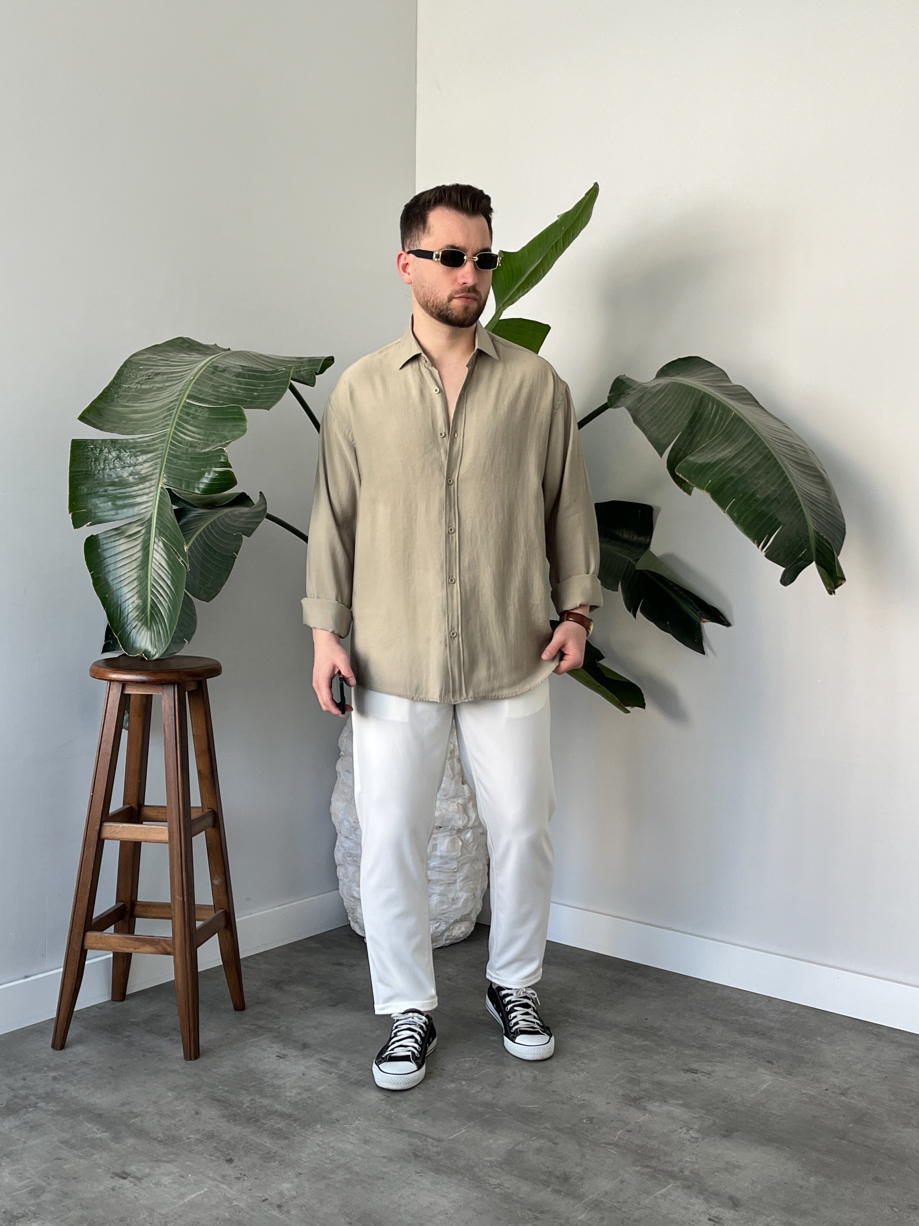 Çağla Yıkamalı Tensel Oversize Gömlek