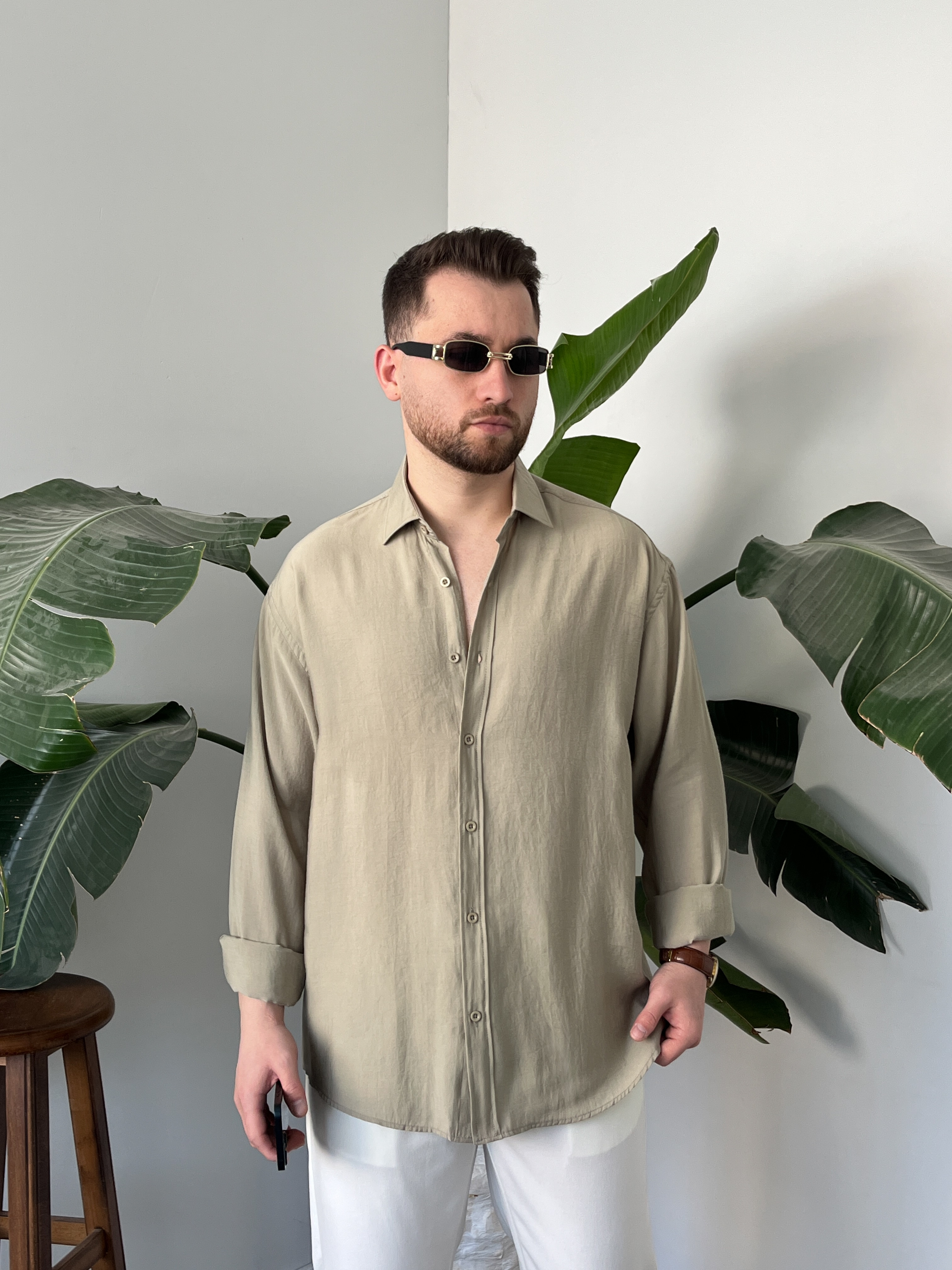 Çağla Yıkamalı Tensel Oversize Gömlek