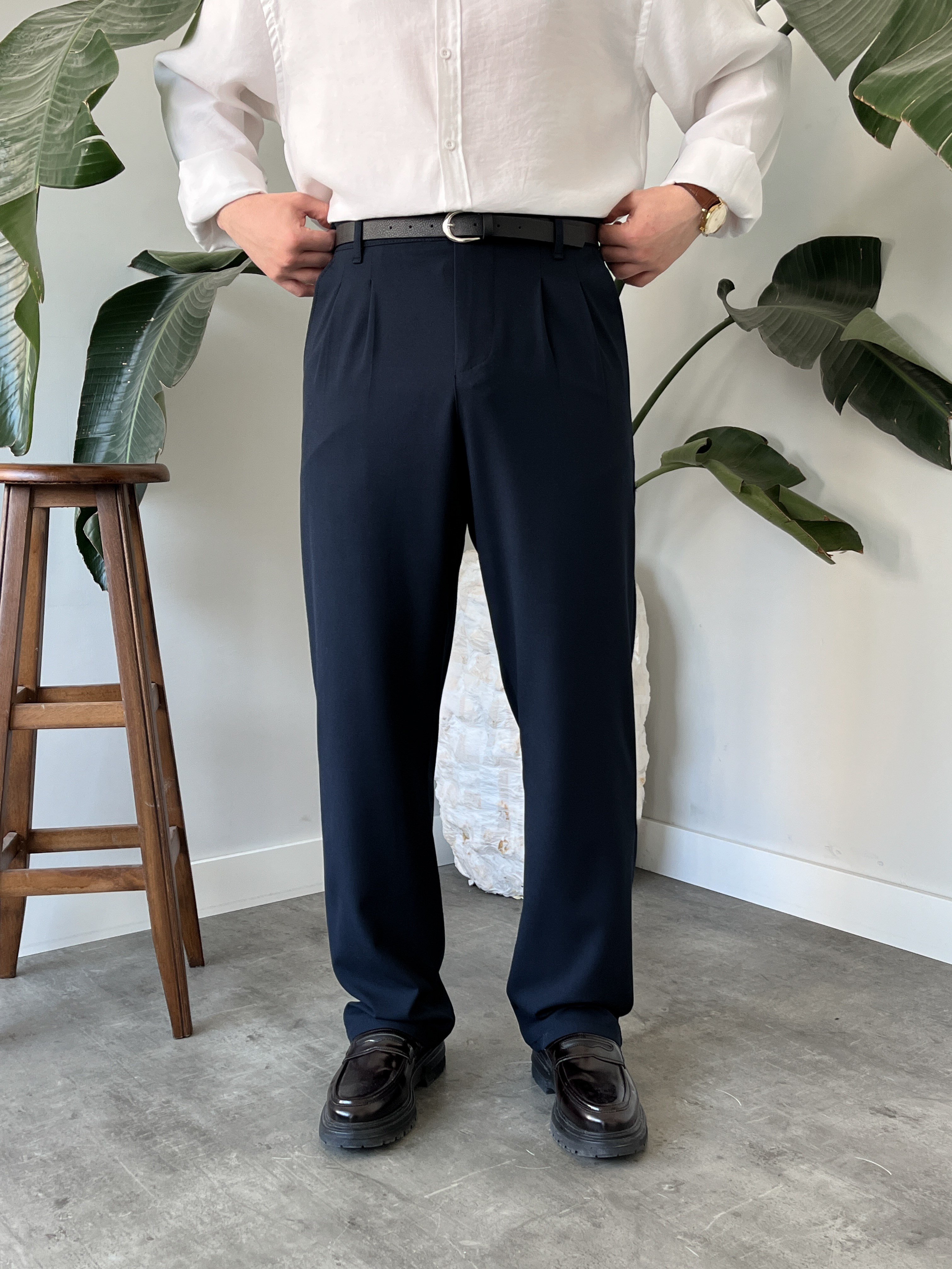 Classic Lacivert Baggy Kumaş Pantolon