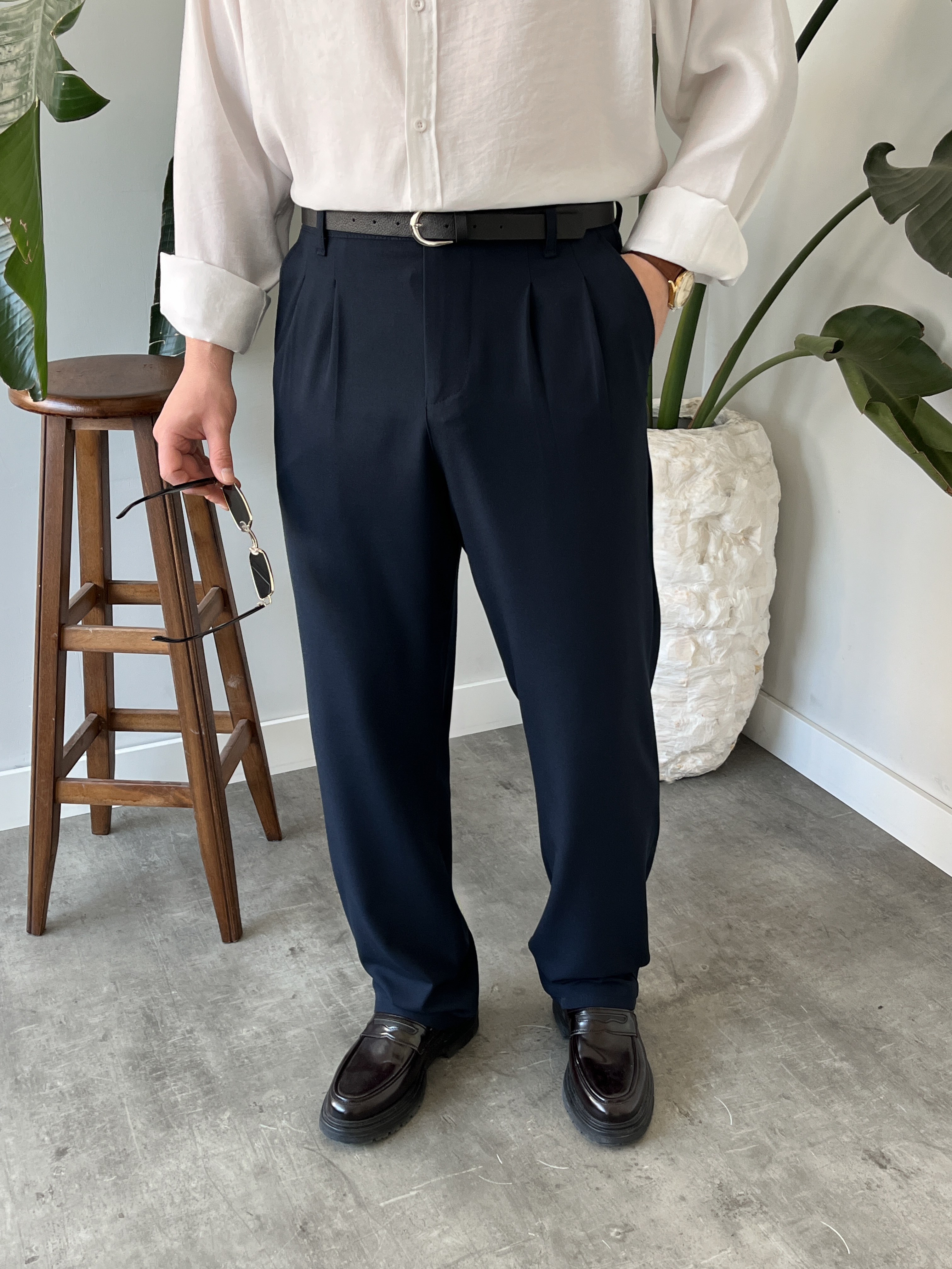 Classic Lacivert Baggy Kumaş Pantolon