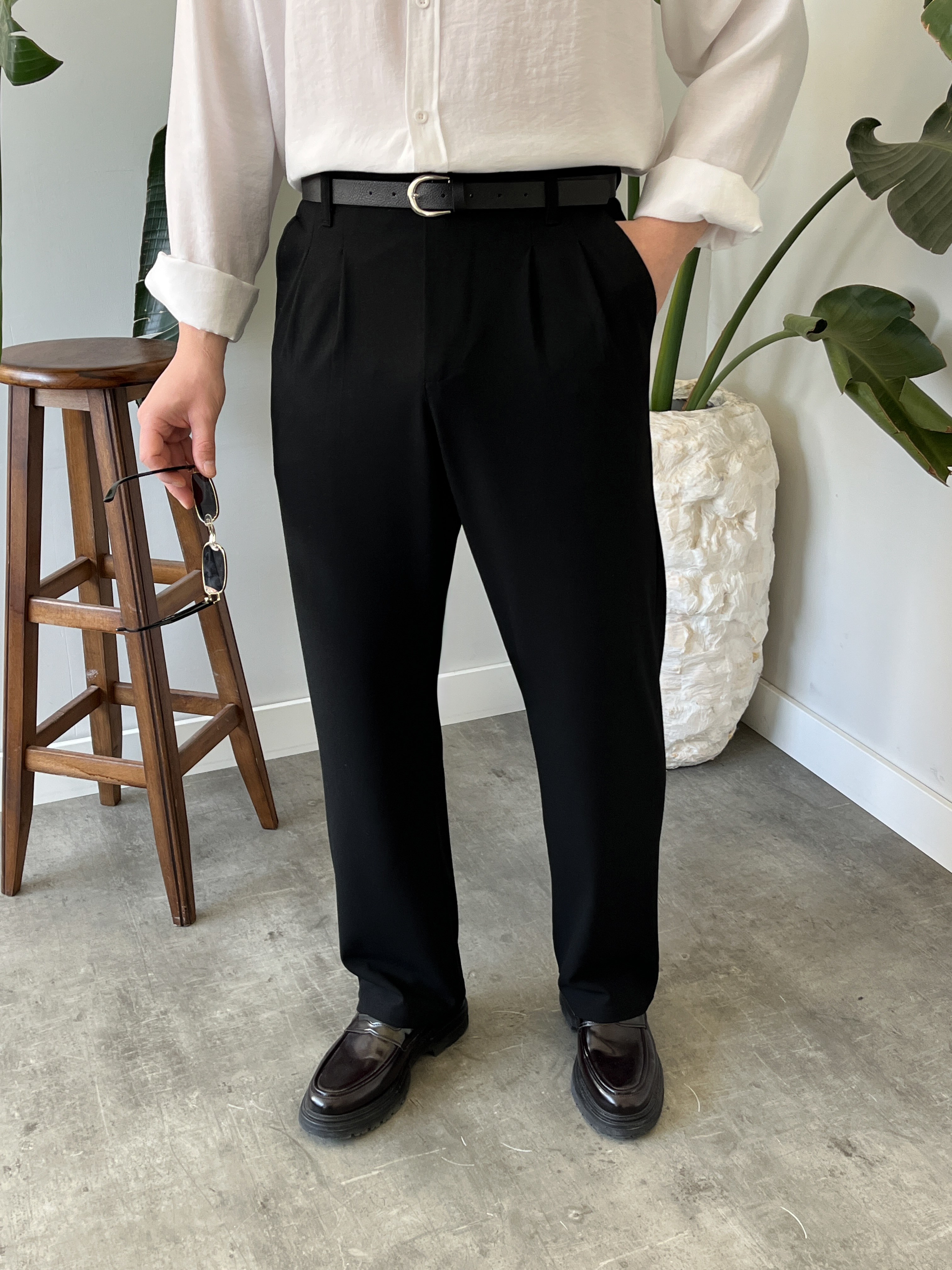 Classic Siyah Baggy Kumaş Pantolon