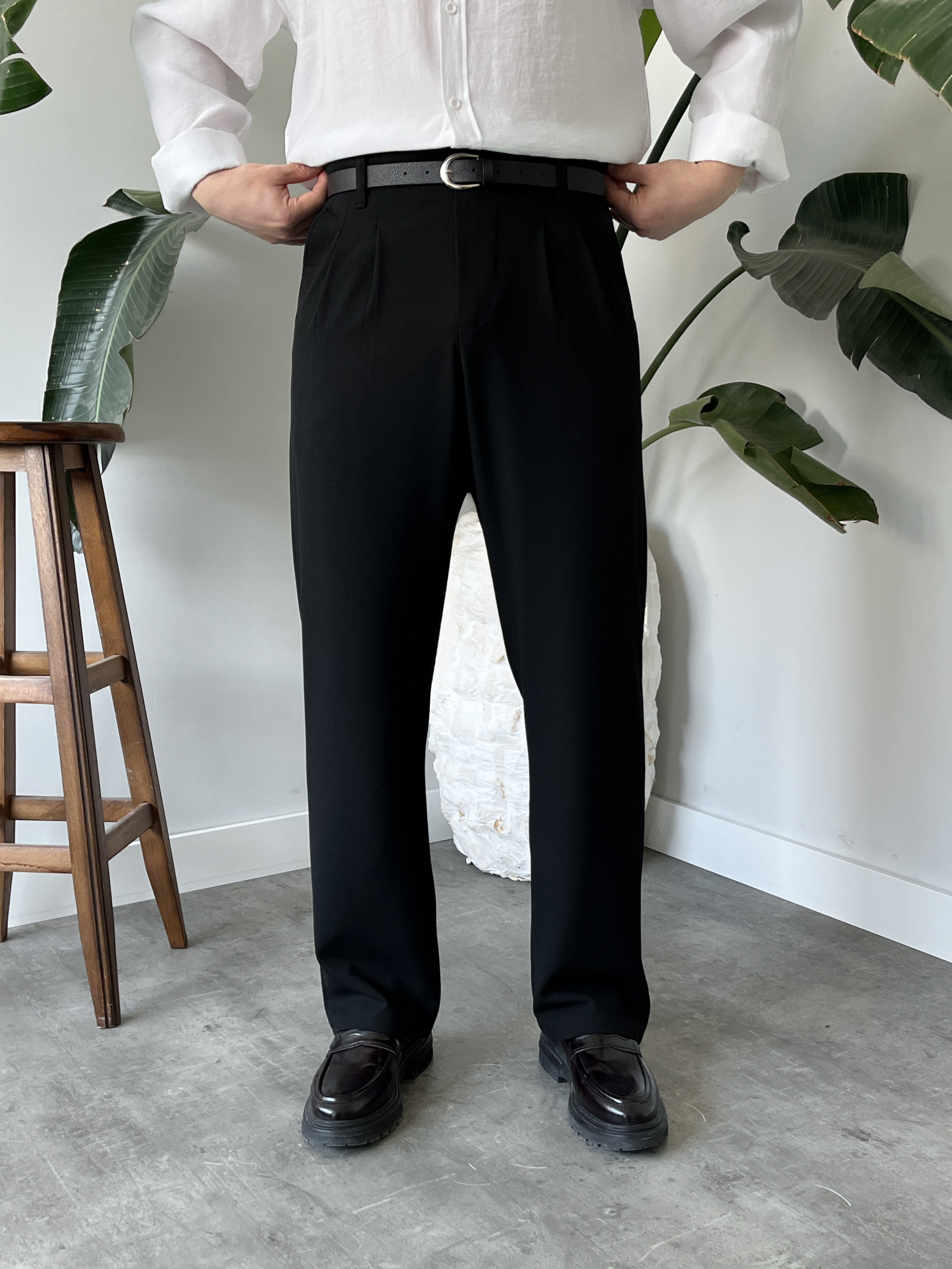 Classic Siyah Baggy Kumaş Pantolon